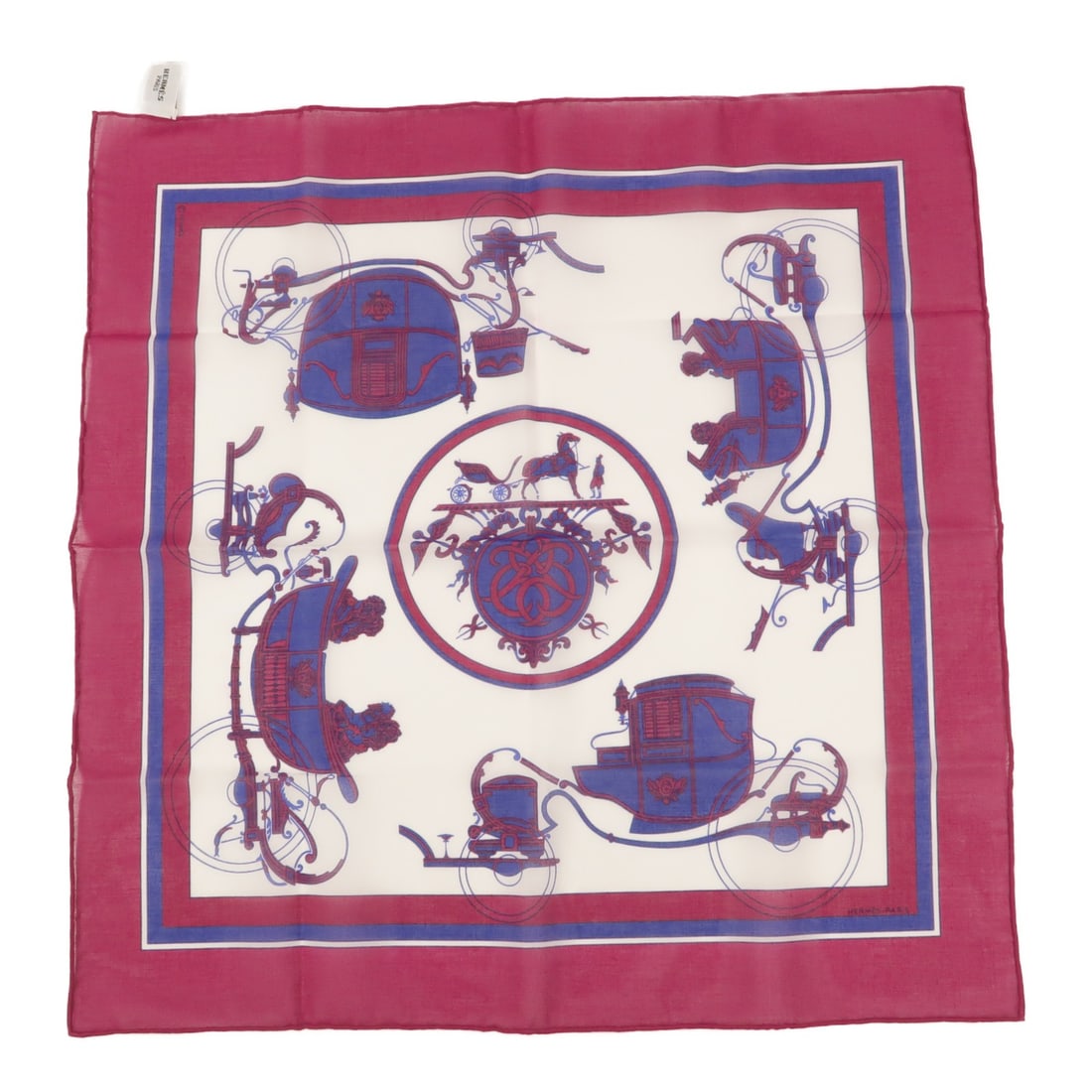 Hermes Cotton Pocket Square Scarf Purple 41x41cm: Hermes Cotton Pocket Square Scarf Purple 41x41cm Hermes pocket square scarf in purple cotton, designed in a regular women's size. It measures 41 cm x 41 cm and was made in France. The item is in AB ve