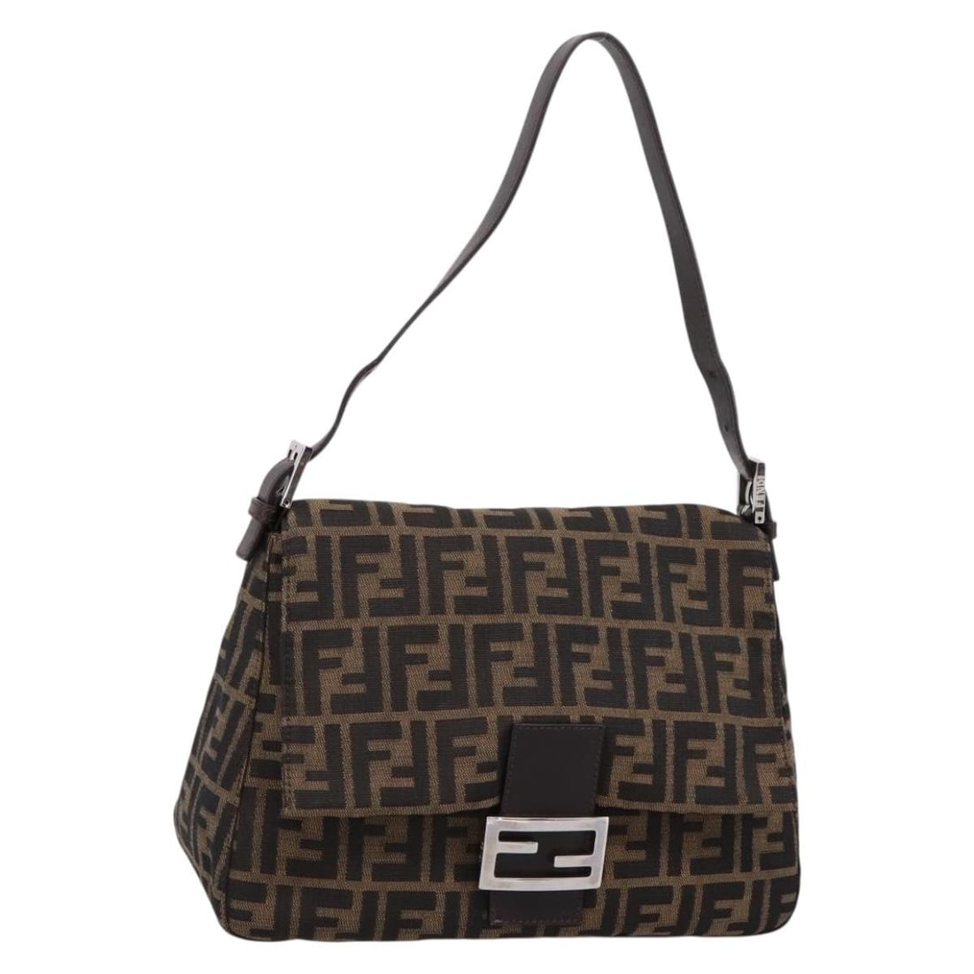 FENDI Mamma Baguette Brown Zucca Canvas Shoulder Bag Silver Tone: FENDI Mamma Baguette Brown Zucca Canvas Shoulder Bag Silver Tone Fendi Mamma Baguette shoulder bag in brown Zucca canvas with silver-tone accents. Made in Italy, this women's shoulder bag features an 