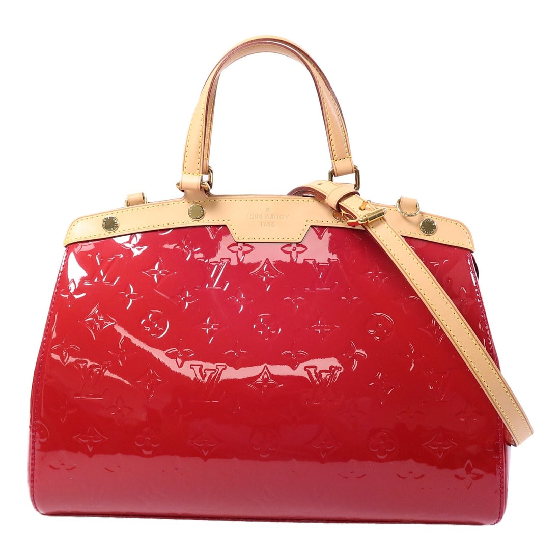 Louis Vuitton Brea MM Monogram Vernis 2 Way Bag M91798 Red: Louis Vuitton Brea MM Monogram Vernis 2 Way Bag M91798 Red Louis Vuitton Brea MM 2-way shoulder bag in red Monogram Vernis patent leather. This women's bag features a structured silhouette with top ha