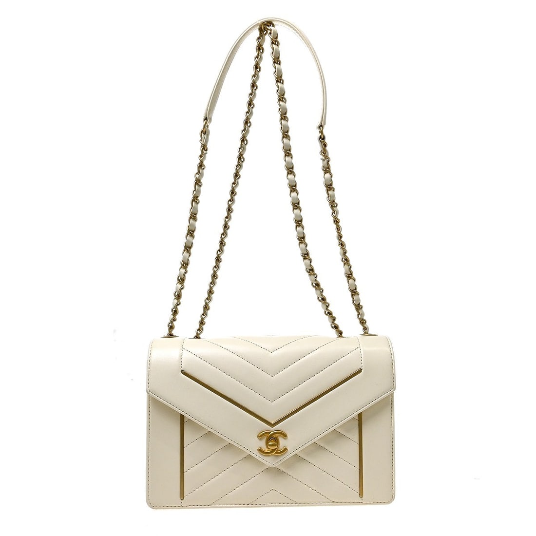 CHANEL Classic Flap small shoulder bag white lambskin chevron (1 of 9)