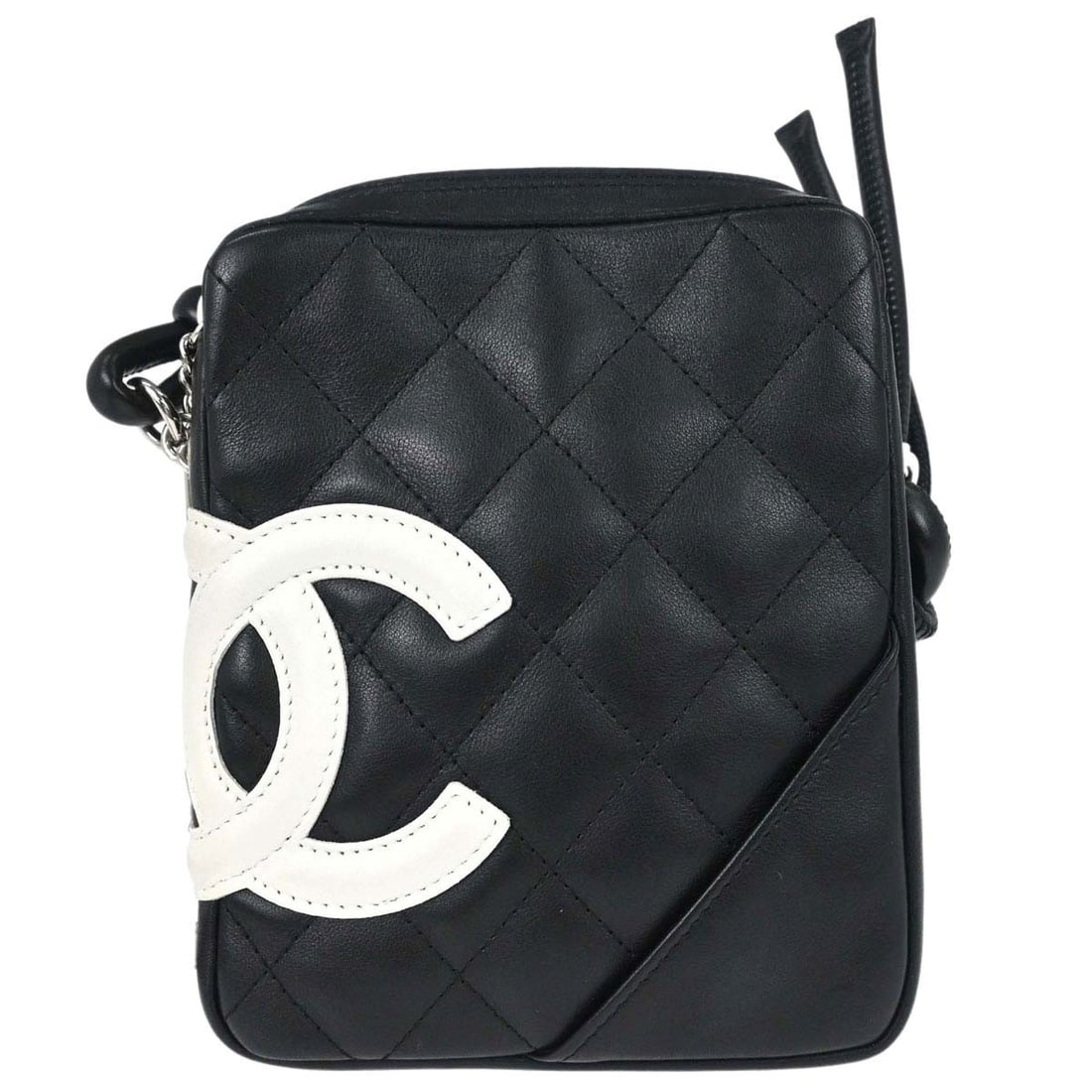 CHANEL Cambon Ligne small calfskin crossbody bag black quilted: CHANEL Cambon Ligne small calfskin crossbody bag black quilted Chanel Cambon Ligne shoulder bag in black calfskin leather with quilted logo detailing and a pink canvas lining. This small crossbody sty