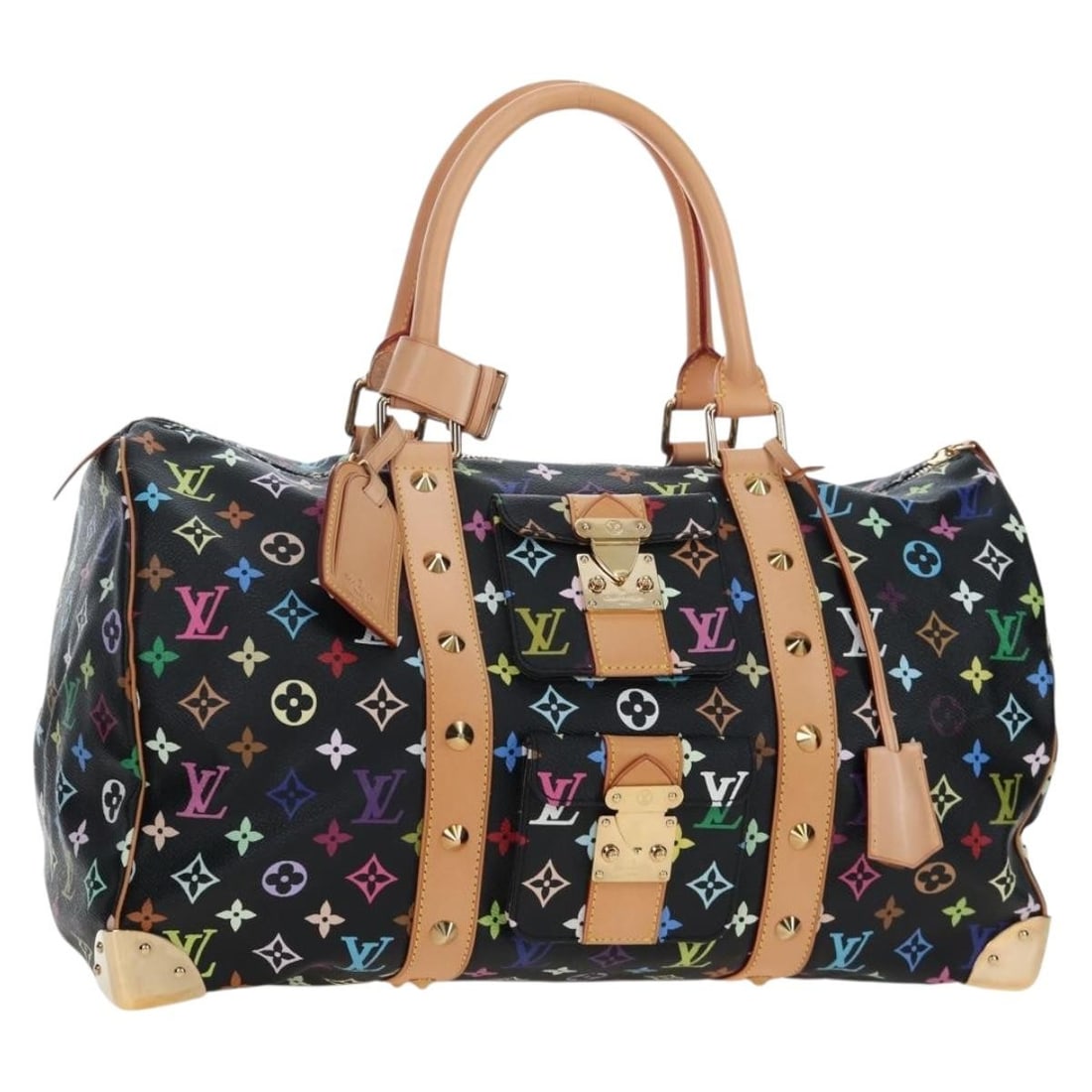 Louis Vuitton M92640 Keepall 45 Boston Bag Monogram Multicolor Black: Louis Vuitton M92640 Keepall 45 Boston Bag Monogram Multicolor Black Louis Vuitton Monogram Multicolor Keepall 45 Boston bag in black Monogram Multicolor canvas. Made in France, this women's bag inclu