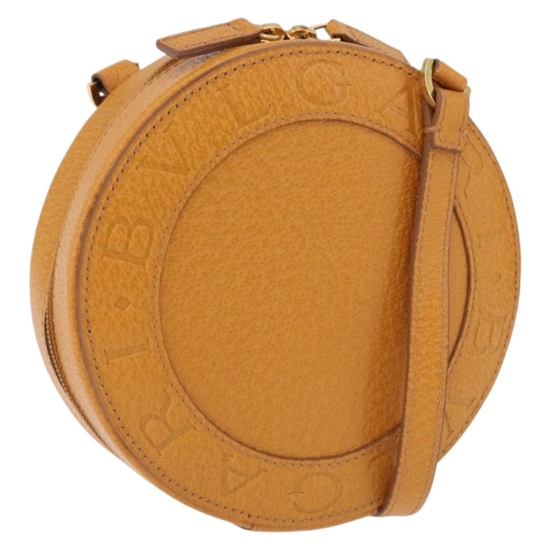BVLGARI Leather Shoulder Bag Brown Gold Tone with Dust Bag Box: BVLGARI Leather Shoulder Bag Brown Gold Tone with Dust Bag Box A BVLGARI shoulder bag crafted from leather in a brown and gold colorway. It is made in Italy and comes with a dust bag and item box. The
