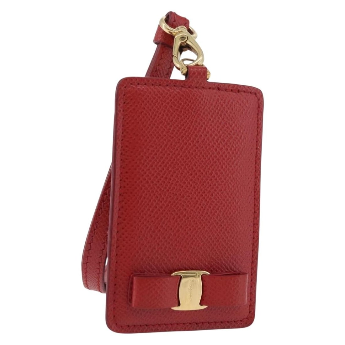 Red Leather Vala Neck Card Case by Salvatore Ferragamo for Women: Red Leather Vala Neck Card Case by Salvatore Ferragamo for Women This Salvatore Ferragamo Vala neck card case features a sleek red leather exterior accented with gold-tone hardware. Designed for women