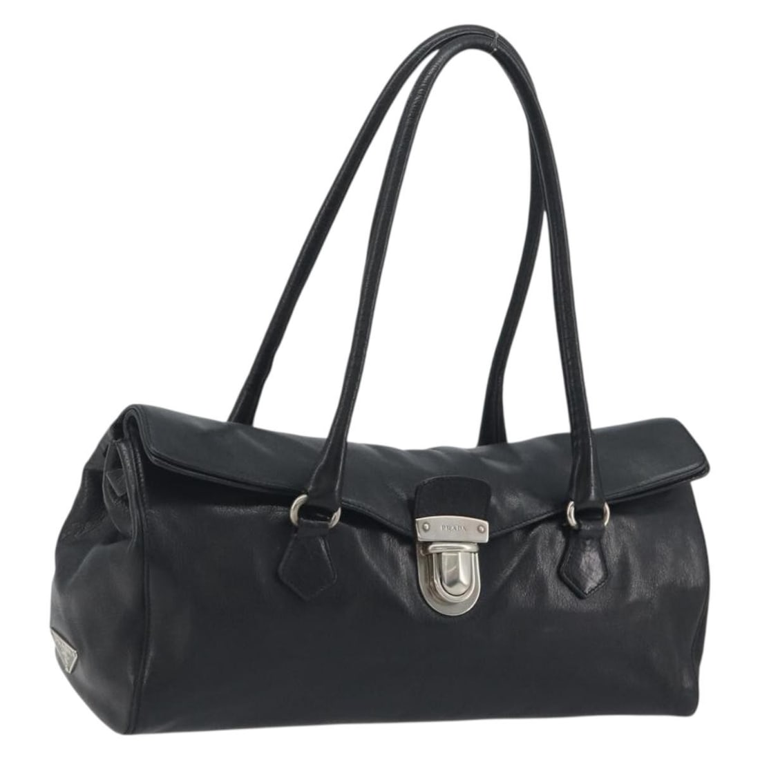 PRADA black leather shoulder bag with silver tone hardware (1 of 18)