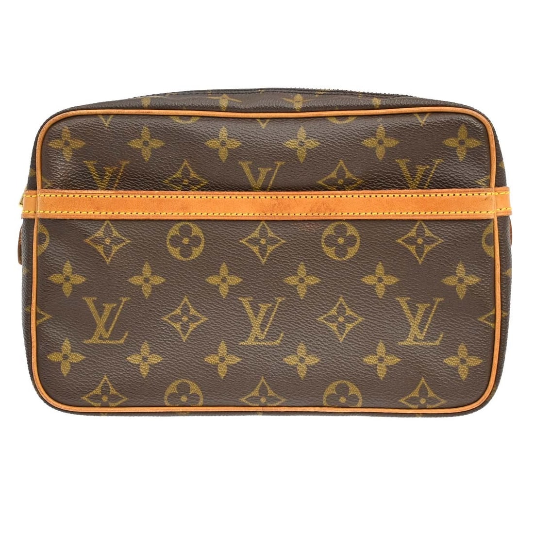 Louis Vuitton Compiegne 23 Monogram Canvas Clutch M51847: Louis Vuitton Compiegne 23 Monogram Canvas Clutch M51847 Vintage Louis Vuitton Compiegne 23 clutch bag in brown Monogram canvas with leather trim. This zip-closure handbag is made in France and featur