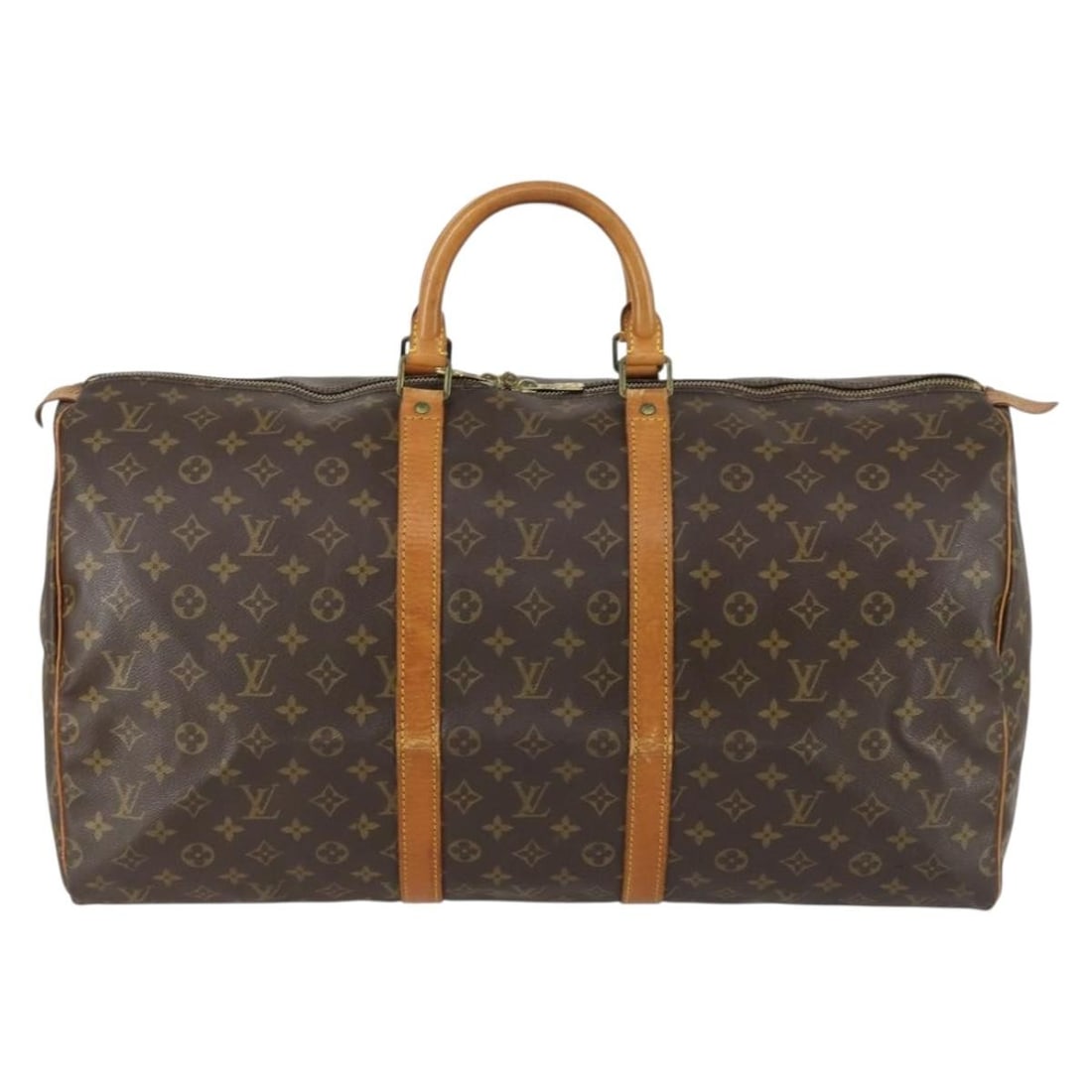Louis Vuitton Monogram Canvas Keepall Unisex Travel Bag Brown 55cm: Louis Vuitton Monogram Canvas Keepall Unisex Travel Bag Brown 55cm This Louis Vuitton Keepall Bag features the iconic monogram canvas in brown. Designed as a unisex travel accessory, it offers spaciou