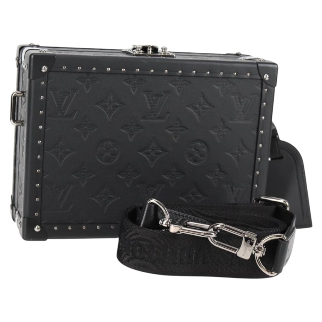 Louis Vuitton M12876 Monogram Shadow Black Canvas Clutch Bag: Louis Vuitton M12876 Monogram Shadow Black Canvas Clutch Bag Louis Vuitton Monogram Shadow Clutch Bag in black Monogram Shadow Canvas, made in France. This women's clutch bag measures approximately 22