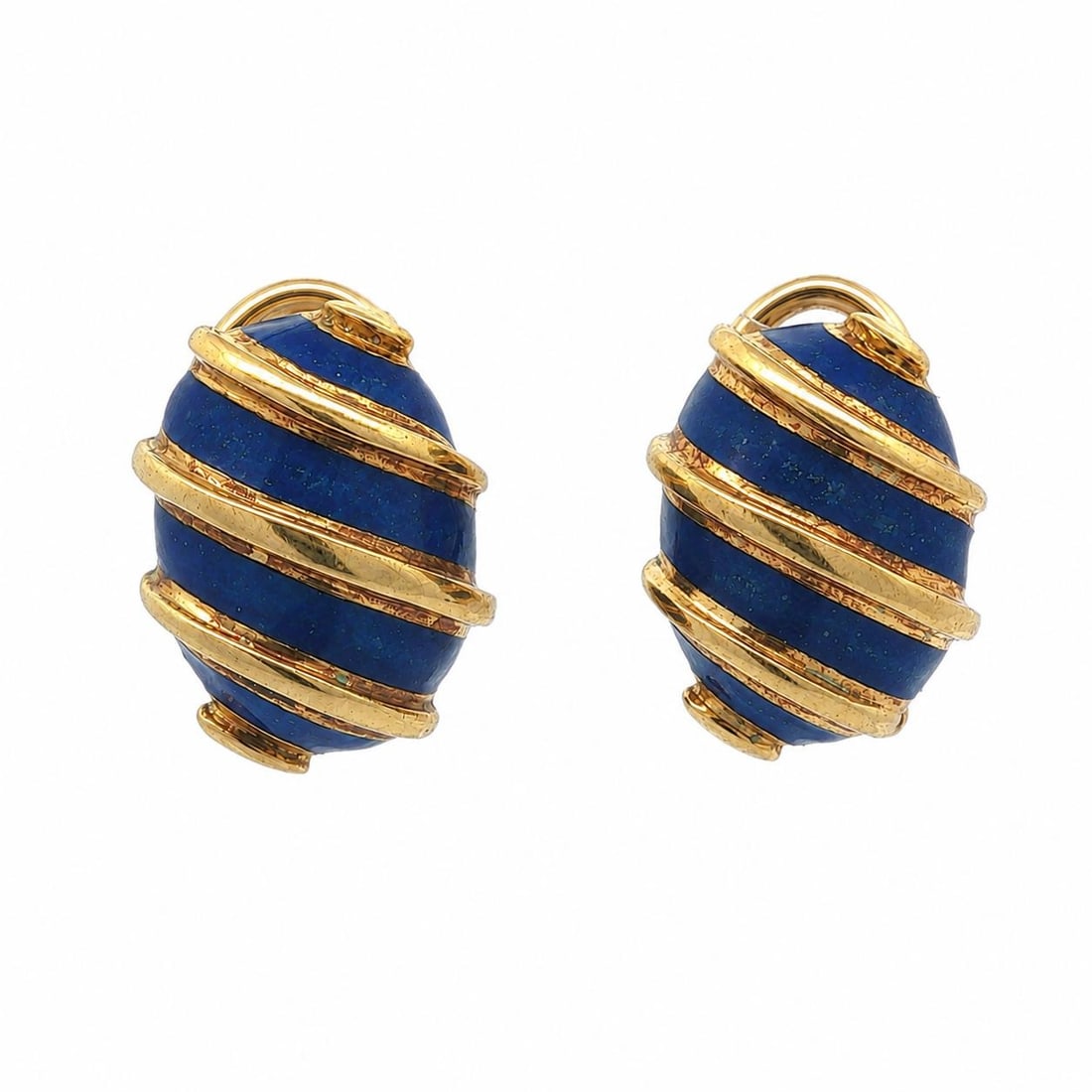 Tiffany & Co. Schlumberger Blue Enamel 18k Gold Clip On Button Earrings: Tiffany & Co. Schlumberger Blue Enamel 18k Gold Clip On Button Earrings Vintage Tiffany & Co. Schlumberger button clip-on earrings crafted in 18k solid yellow gold with blue enamel work. Designed with