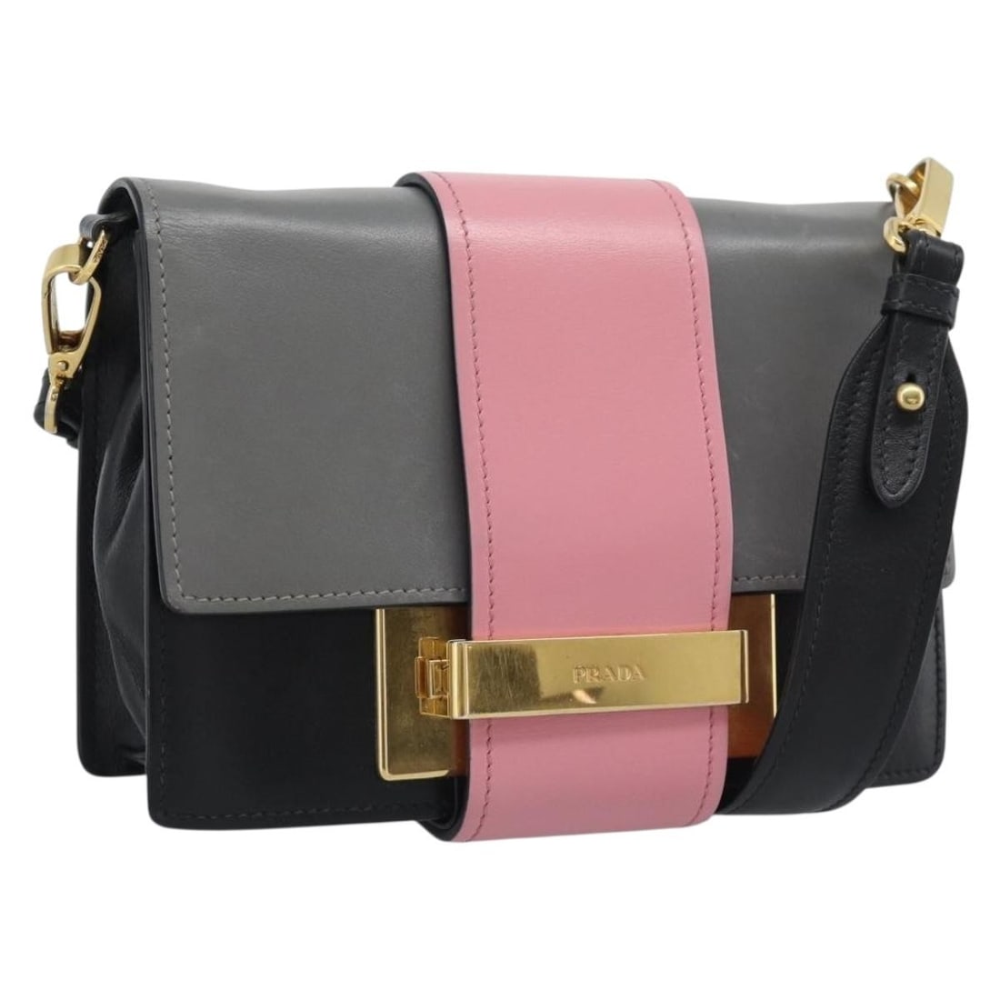 PRADA Leather Shoulder Bag Multicolor Gold Tone Italy: PRADA Leather Shoulder Bag Multicolor Gold Tone Italy Prada shoulder bag in multicolor leather with gold-tone detailing. Made in Italy, this women's bag is offered as the item only; no box or dust bag