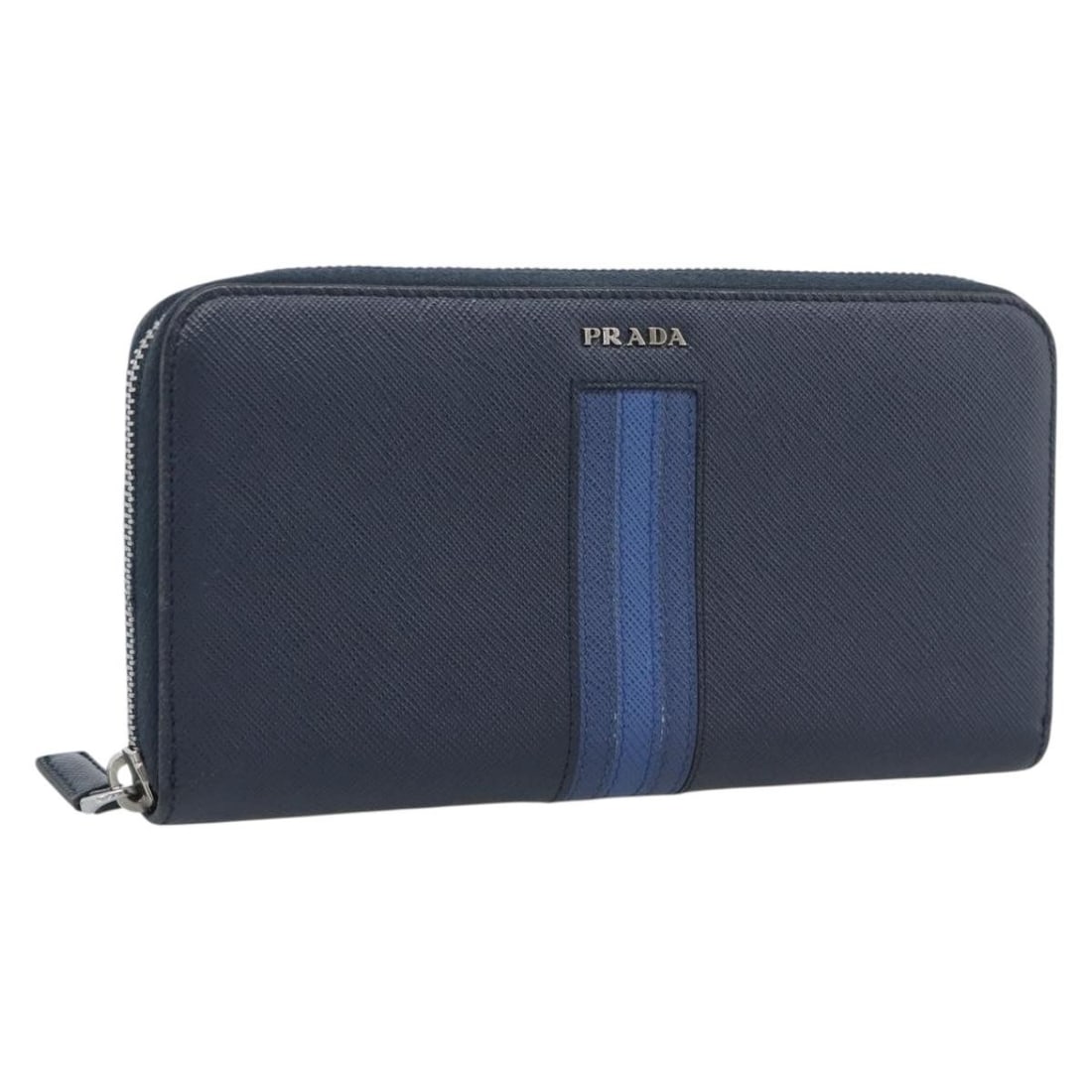 PRADA Saffiano Leather Long Wallet Navy Silver Tone Italy: PRADA Saffiano Leather Long Wallet Navy Silver Tone Italy Authentic Prada long wallet crafted in navy Saffiano leather with silver-tone accents. Made in Italy, this women's wallet shows reasonable wea
