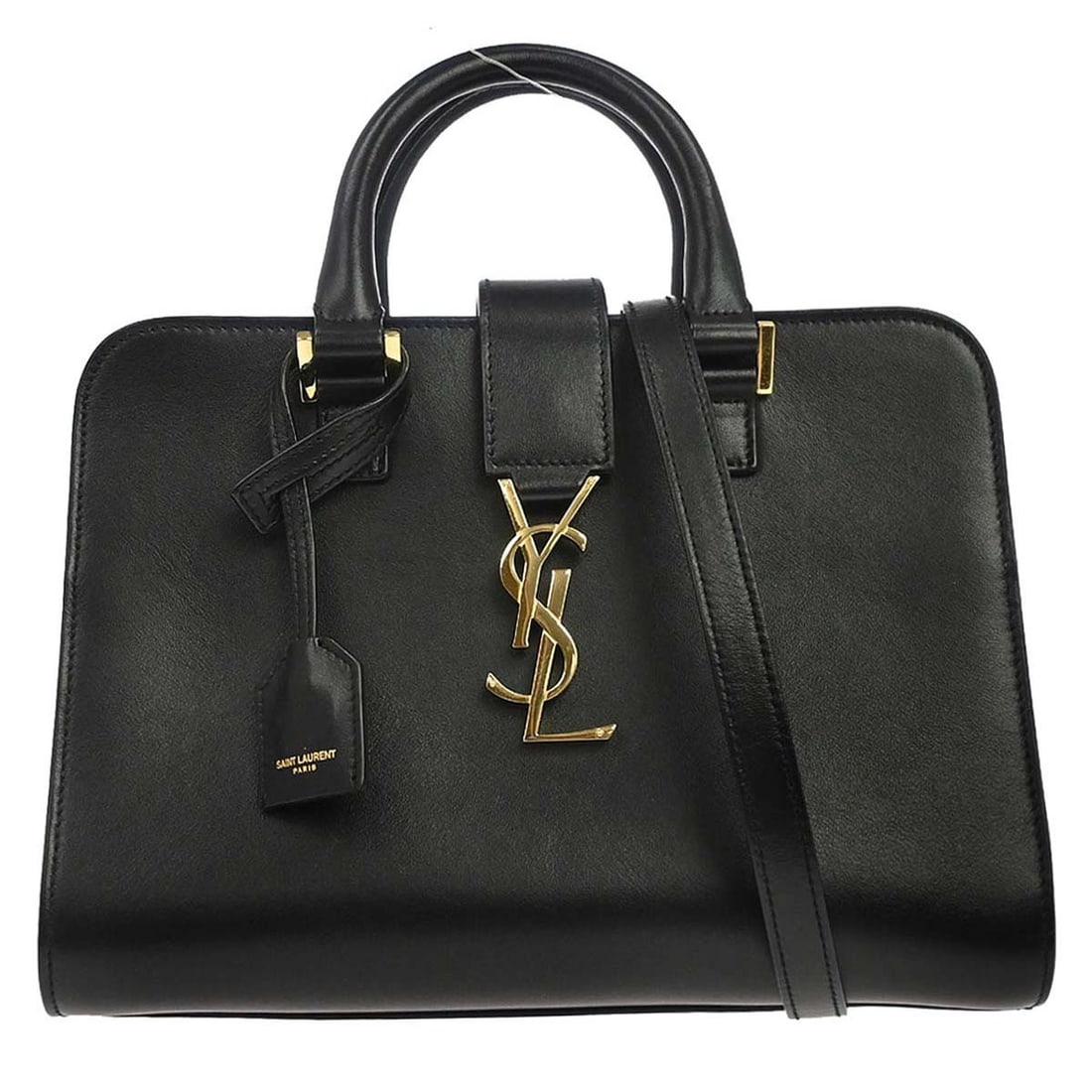 Saint Laurent Baby Cabas Small Black Calfskin Top Handle Bag: Saint Laurent Baby Cabas Small Black Calfskin Top Handle Bag Saint Laurent Baby Cabas 2way handbag in black calfskin with double handles and a detachable shoulder strap. This small top handle bag feat