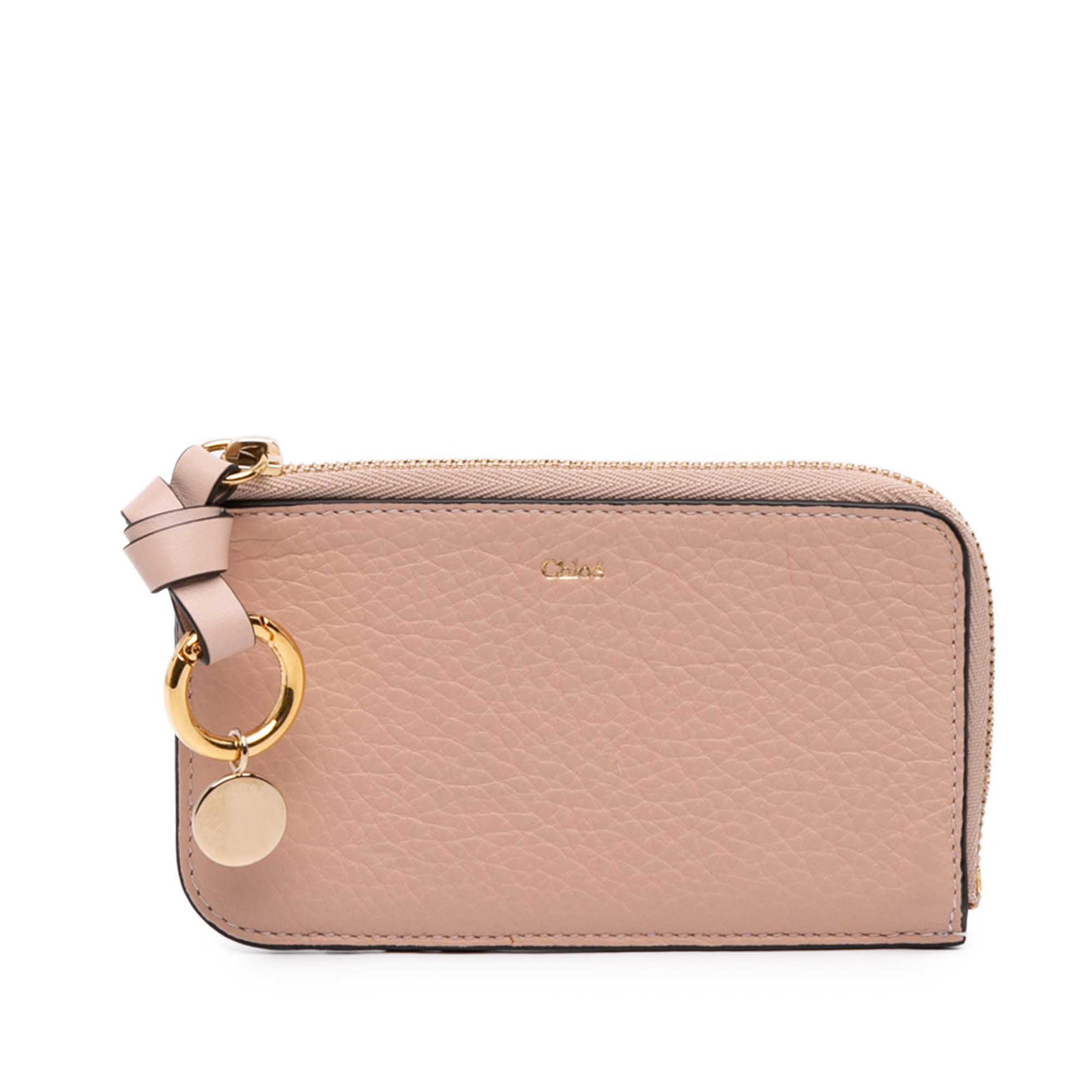 Chloe Alphabet grained leather zip card holder pink: Chloe Alphabet grained leather zip card holder pink Chloe Alphabet zip card holder in pink grained leather. This compact small leather good features exterior card slots and a top zip-around closure. I
