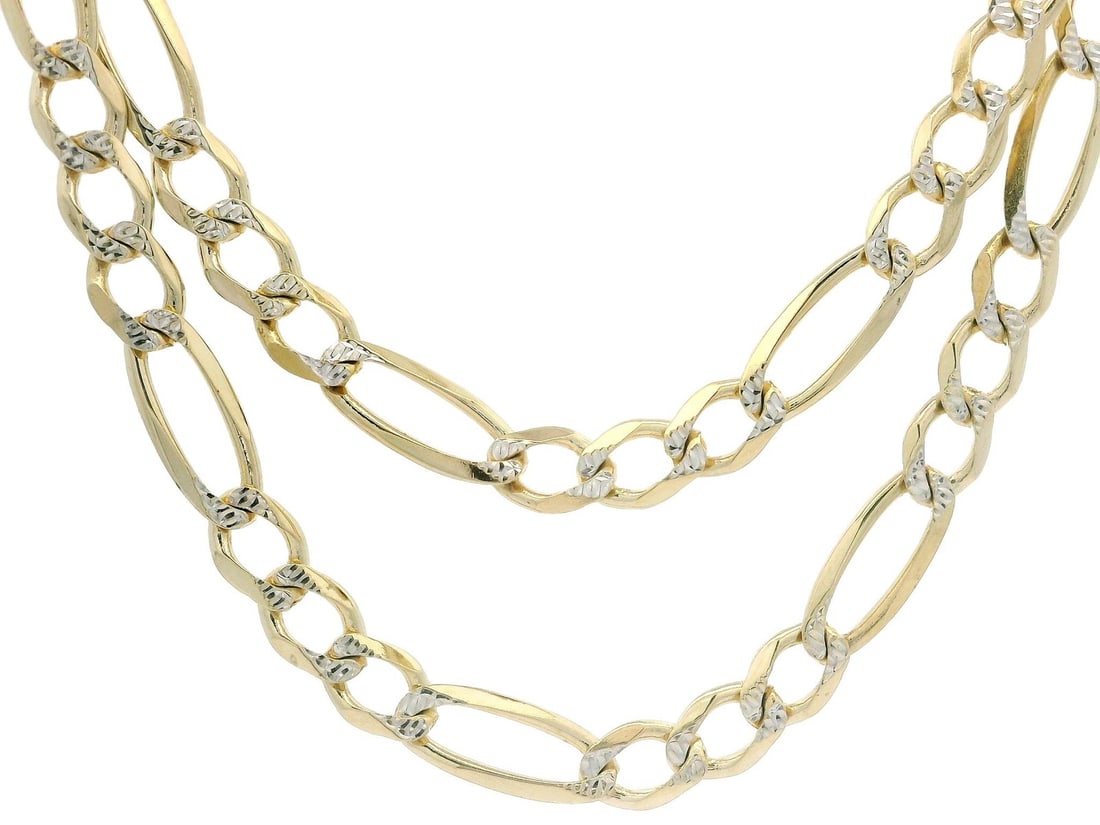 Textured Figaro Chain Necklace in Solid 14k Yellow Gold 24 Inch: Textured Figaro Chain Necklace in Solid 14k Yellow Gold 24 Inch This unisex chain necklace features a solid 14k yellow gold construction with a textured Figaro link design. Measuring 24 inches in leng