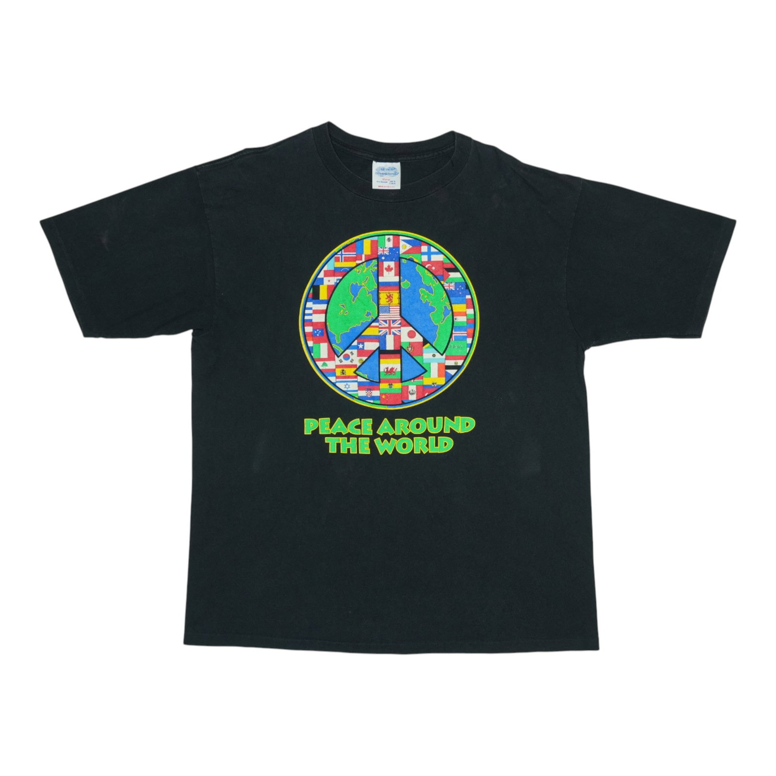 Black 1990s Peace Around The World Cotton Shirt XL (1 of 5)