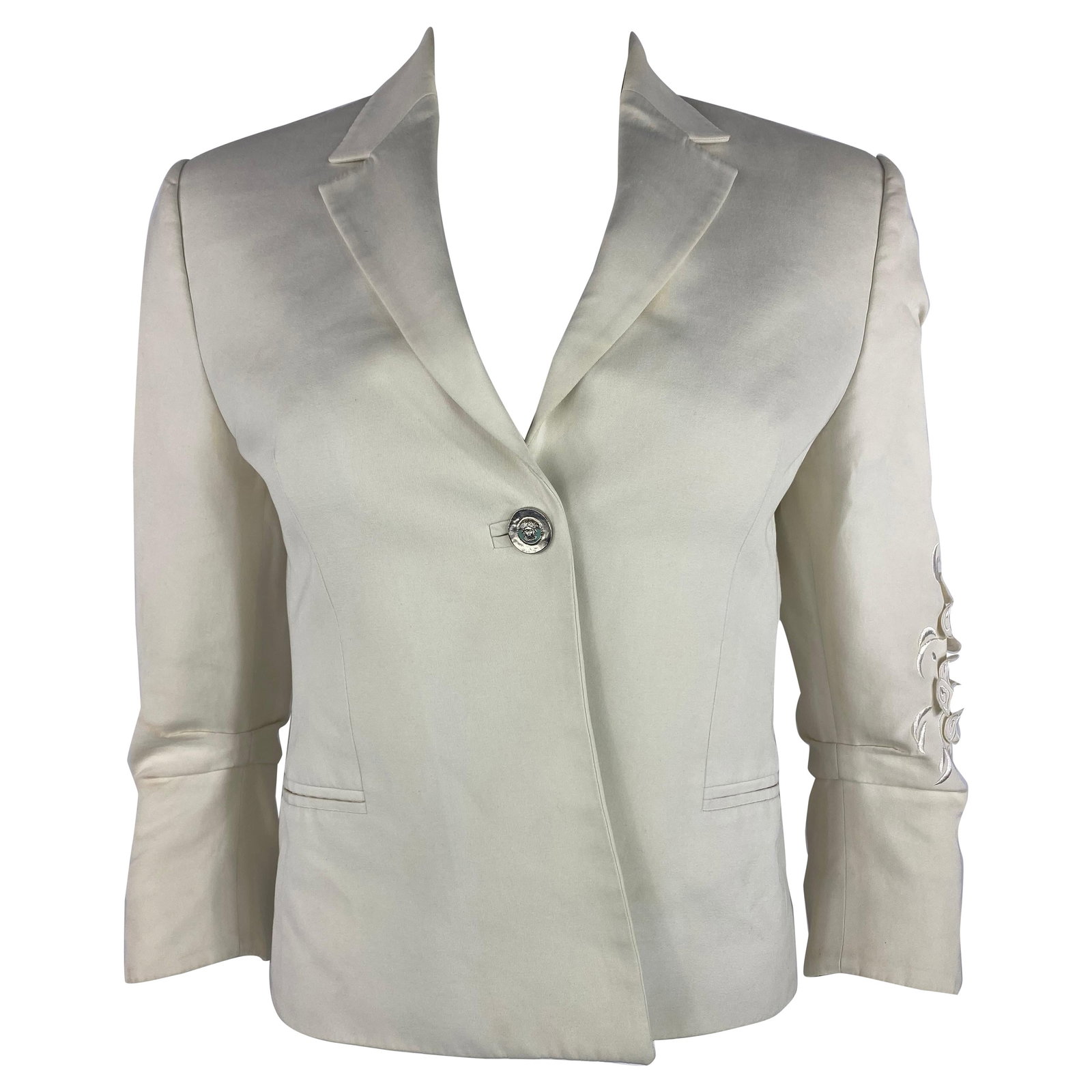 Gianni Versace white jacket blazer floral sleeve detail size 38 (1 of 8)