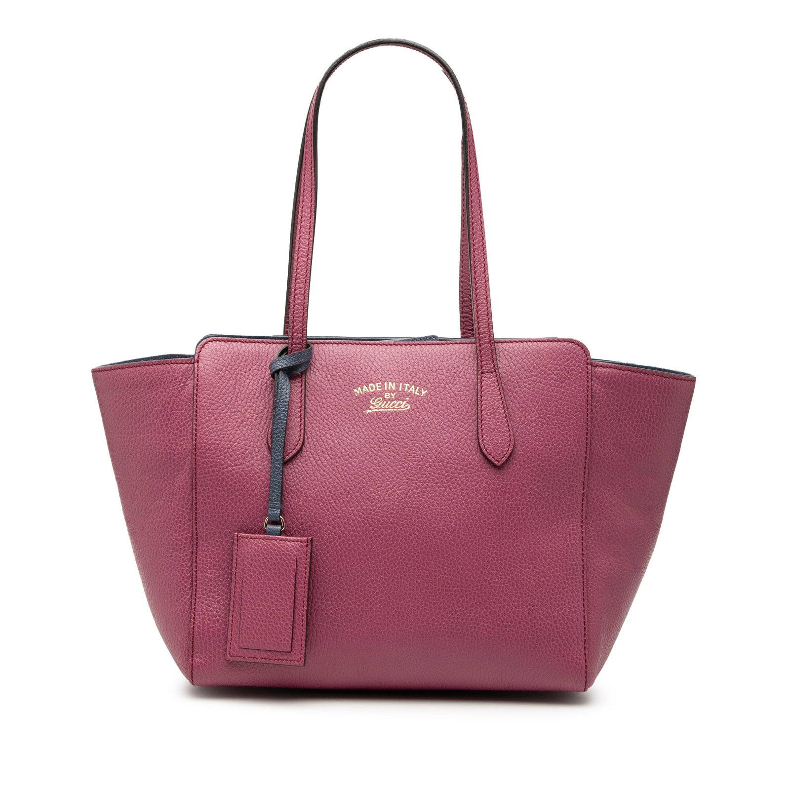 Gucci Swing Tote Purple Calfskin Leather Medium: Gucci Swing Tote Purple Calfskin Leather Medium This Gucci Medium Dollar Calfskin Swing Tote features a purple leather body with flat leather shoulder straps and an open top secured by a magnetic clos