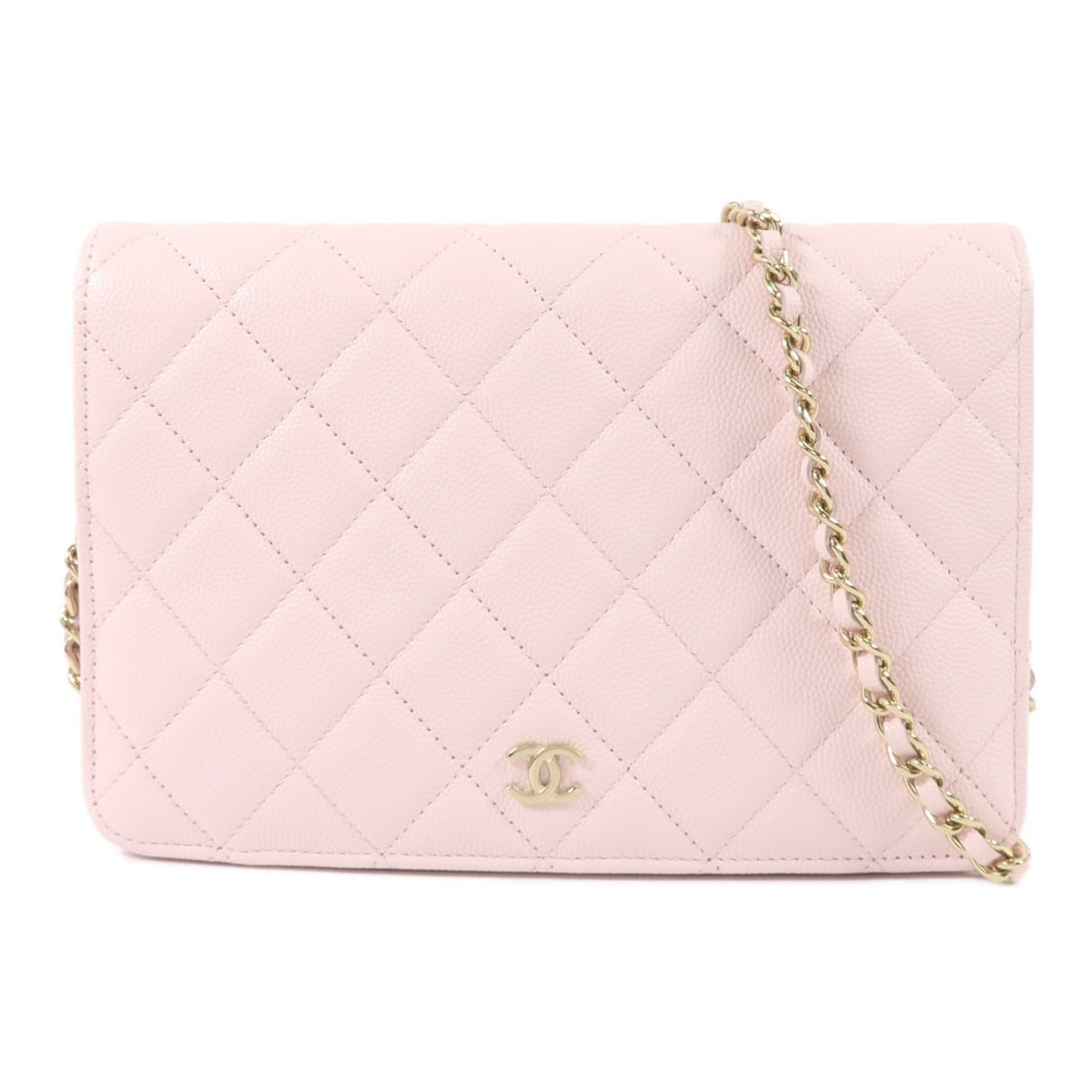 Chanel WOC CC Shoulder Bag Pink Calfskin Chain Wallet: Chanel WOC CC Shoulder Bag Pink Calfskin Chain Wallet Chanel CC WOC wallet on chain in pink calfskin leather with a chain shoulder strap and magnetic pocket. Designed as a crossbody or shoulder bag, t