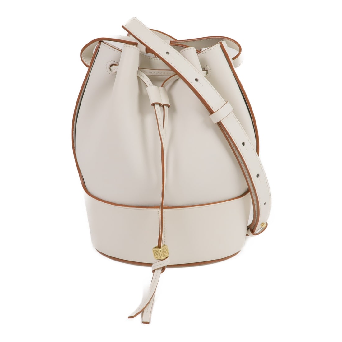 LOEWE Balloon Small White Calfskin Shoulder Bag: LOEWE Balloon Small White Calfskin Shoulder Bag Small LOEWE Balloon shoulder bag crafted in white calfskin leather. This women's shoulder bag features an open interior pocket and includes storage bags