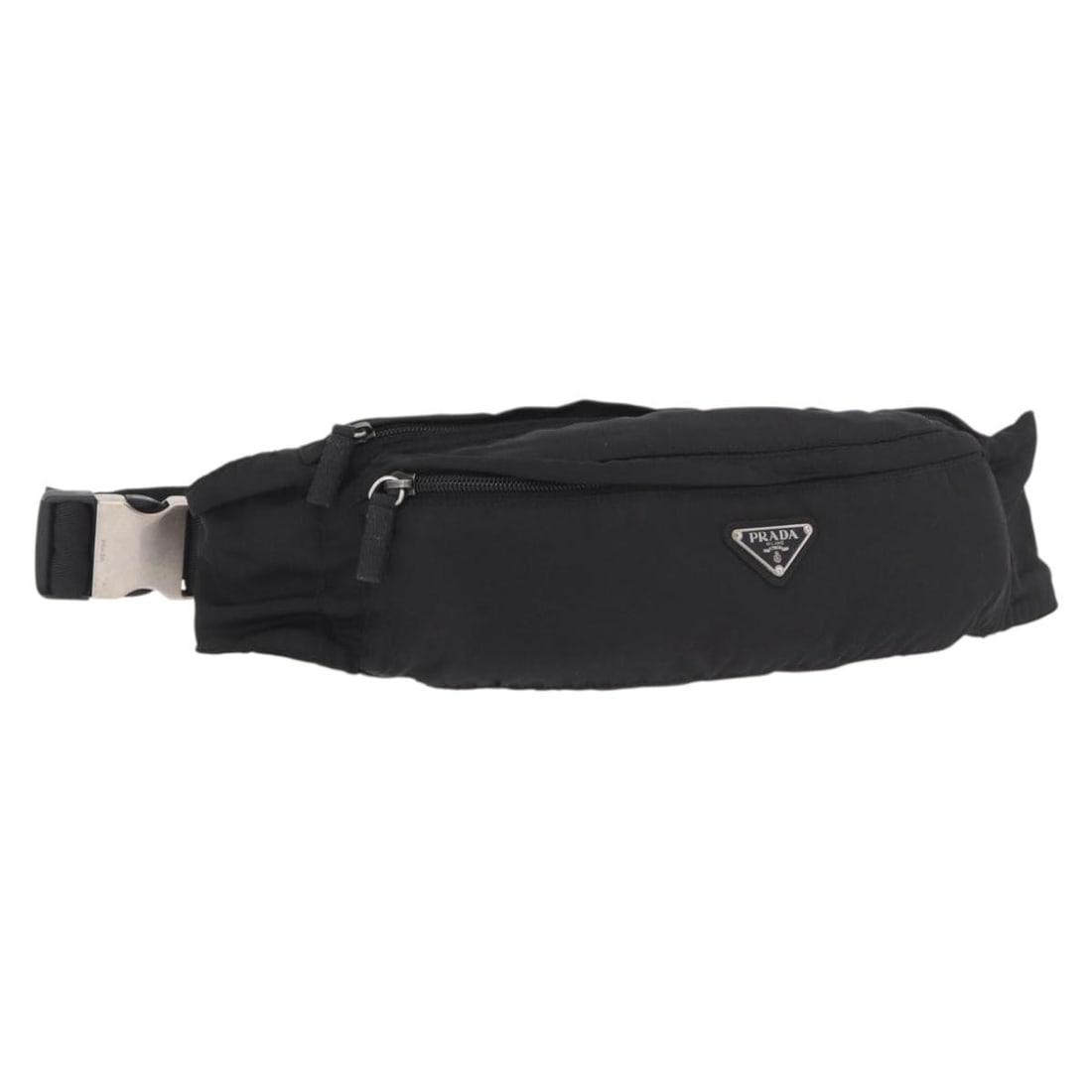Prada Nylon Waist Bag Black Silver Made in Italy: Prada Nylon Waist Bag Black Silver Made in Italy Authentic Prada waist bag in black nylon with silver-tone accents. Made in Italy, this women's bag features a streamlined belt bag silhouette with an a