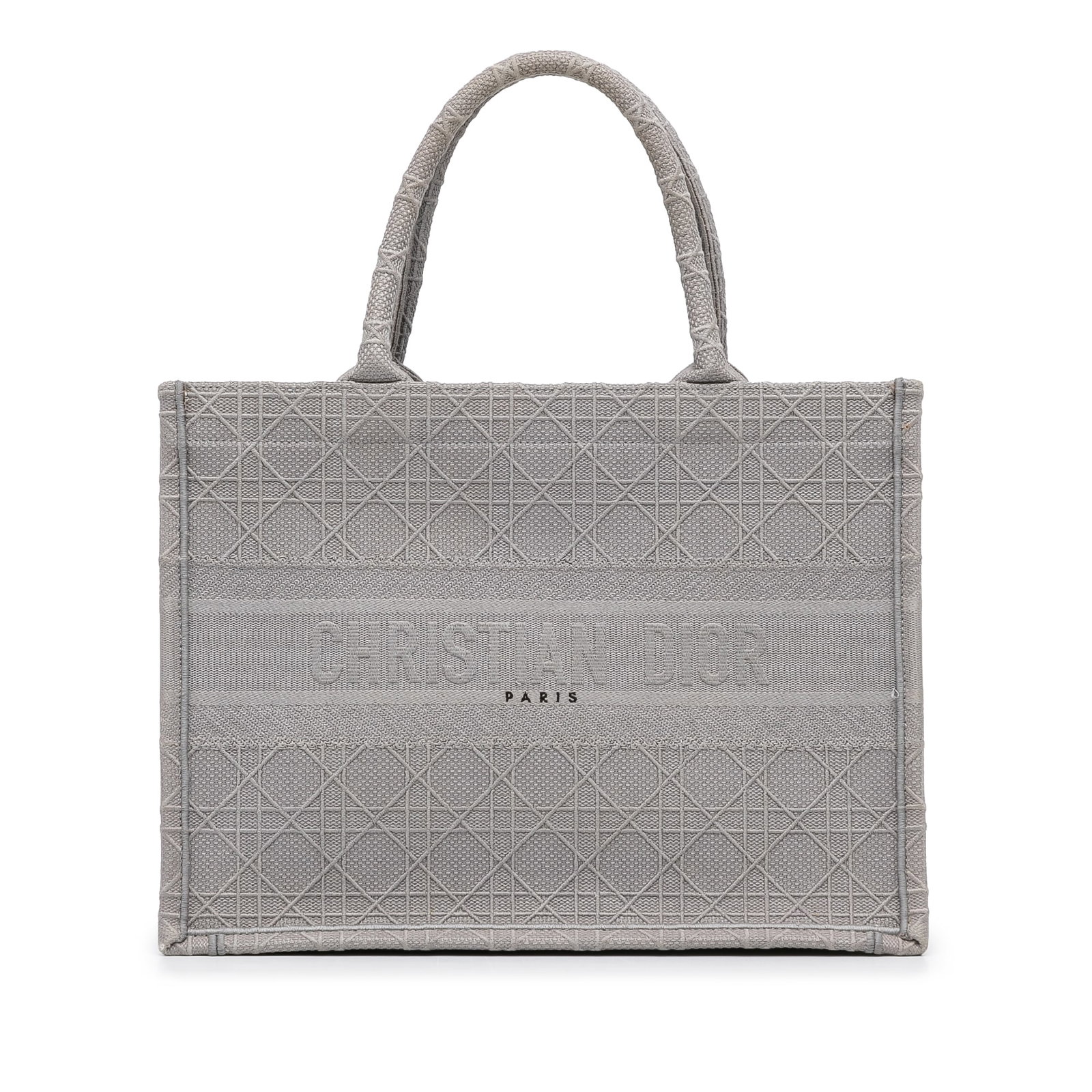Dior Medium Cannage Gray Embroidered Book Tote Bag: Dior Medium Cannage Gray Embroidered Book Tote Bag This Dior Medium Cannage Embroidered Book Tote is a stylish addition to your accessory collection. Crafted from durable canvas, it features a rolled 