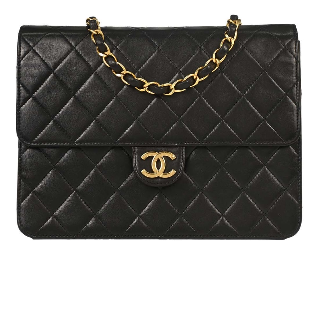 Chanel Classic Single Flap Small Black Lambskin Shoulder Bag: Chanel Classic Single Flap Small Black Lambskin Shoulder Bag Small Chanel half flap shoulder bag in black lambskin with a pushlock turn-lock closure and shoulder strap. The bag features a black exteri