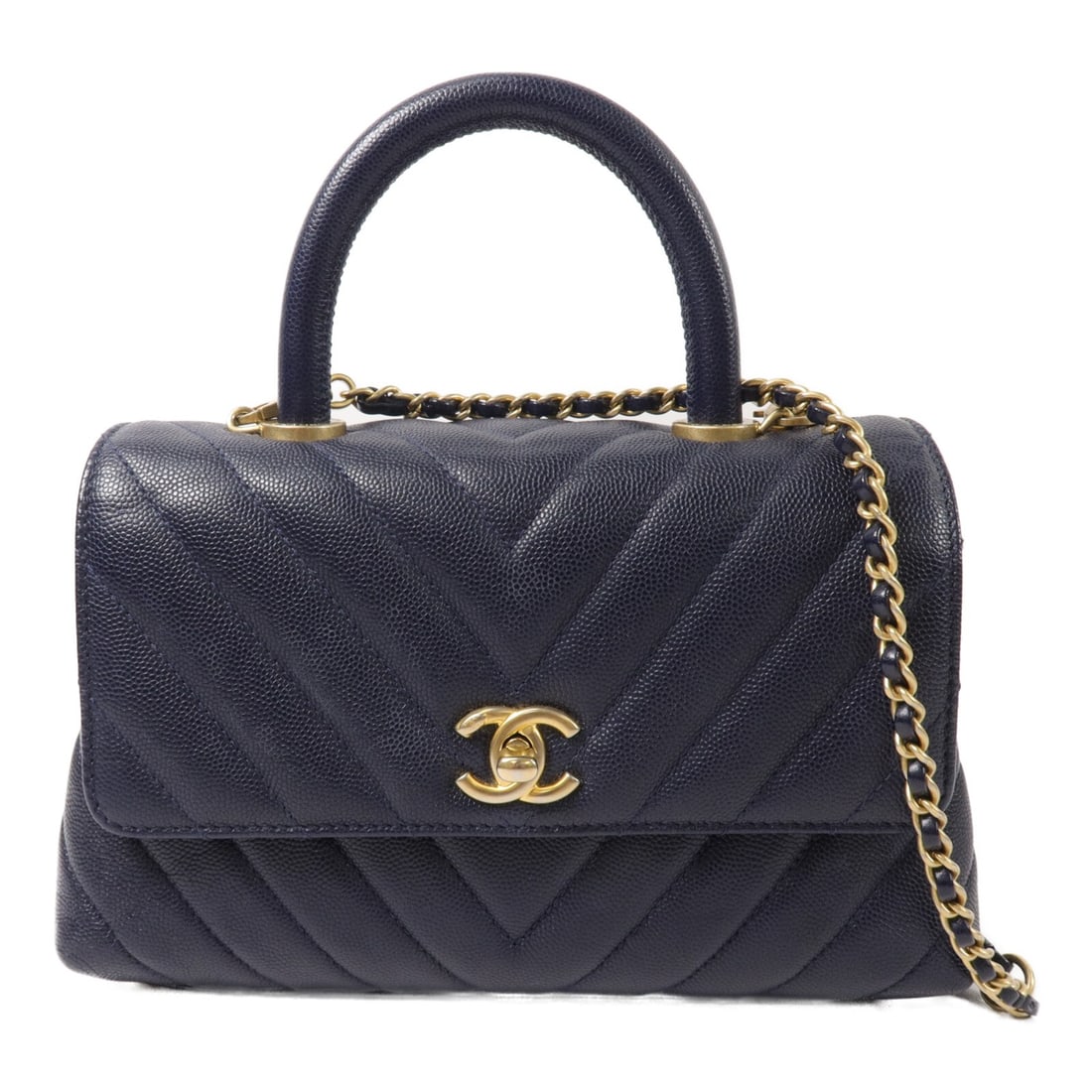 CHANEL A92990 Coco Handle Small 2way Shoulder Bag Navy Calfskin (1 of 14)