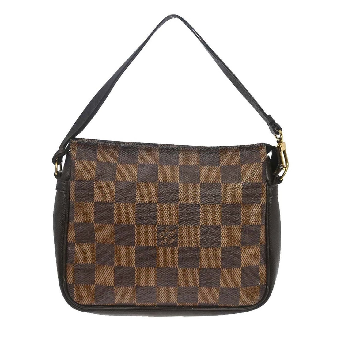 Louis Vuitton Trousse Makeup Damier Ebene Mini Top Handle Bag N51982: Louis Vuitton Trousse Makeup Damier Ebene Mini Top Handle Bag N51982 Vintage Louis Vuitton Trousse Makeup handbag in Damier canvas and leather with a brown check pattern, top handle, and zip closure. 