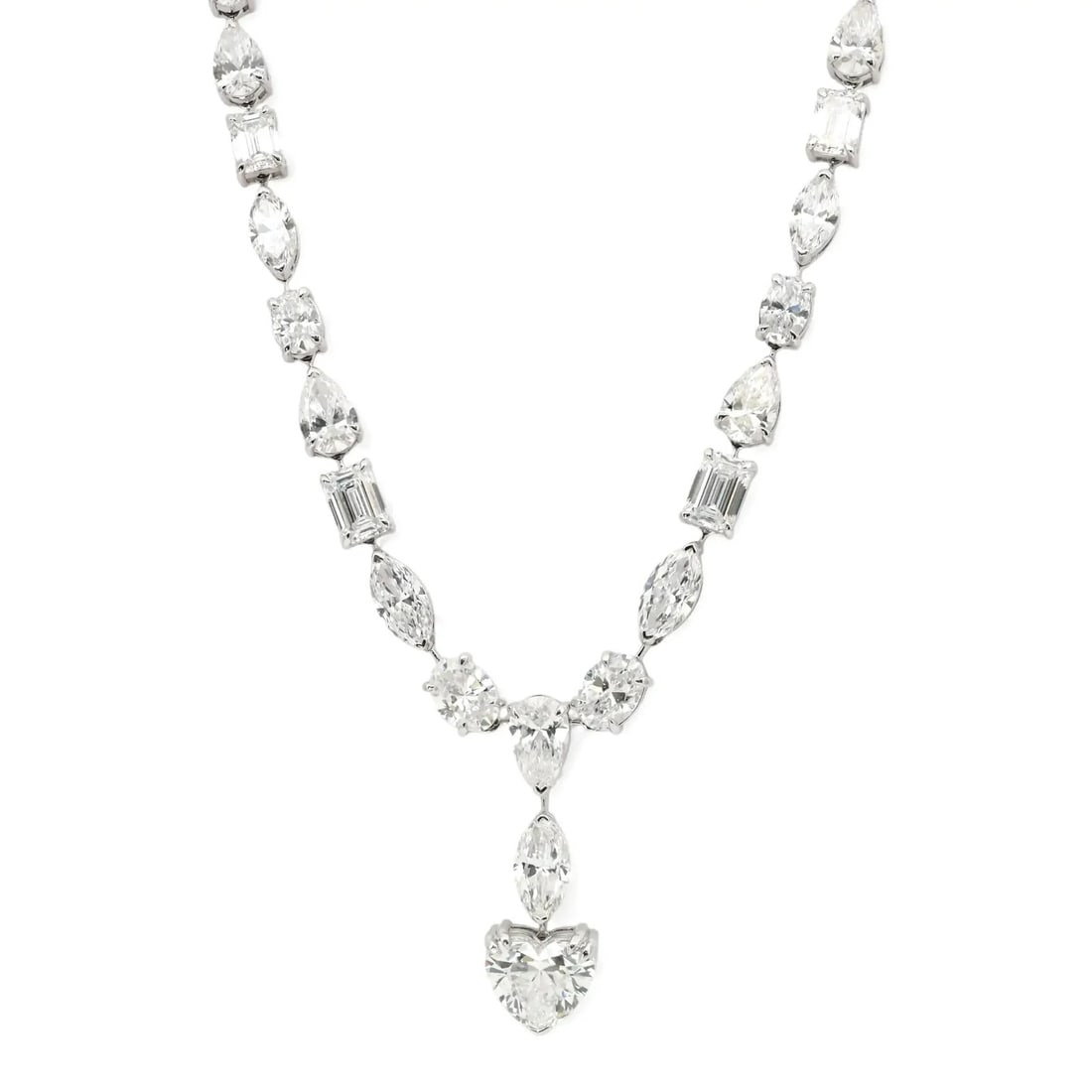 Rachel Koen 14K White Gold Lariat Necklace 31.73 Ctw Lab Grown Diamonds: Rachel Koen 14K White Gold Lariat Necklace 31.73 Ctw Lab Grown Diamonds Glamorous lariat tennis necklace crafted in 14k white gold and set with 57 prong-set multi-shape lab-grown diamonds. The design 