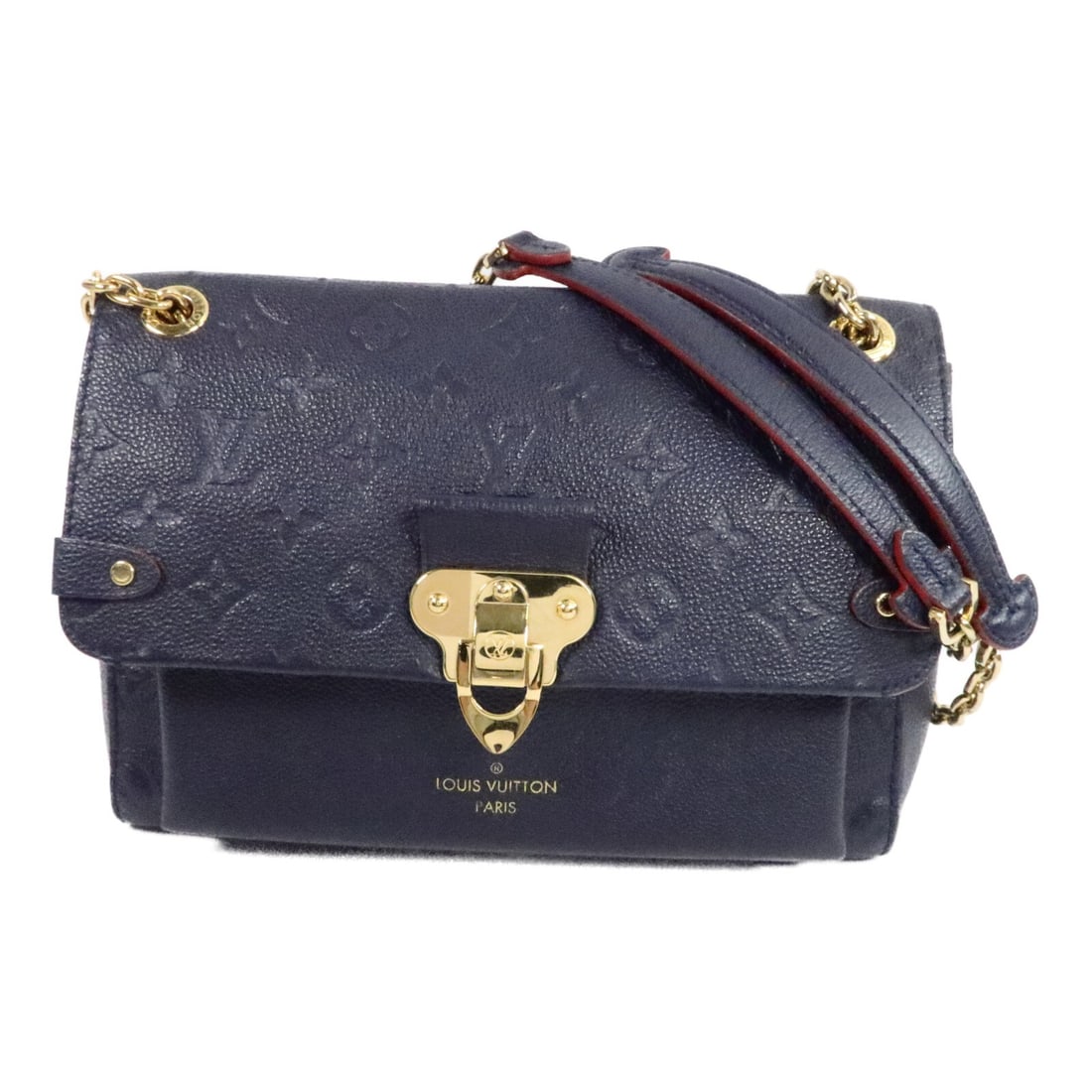 Louis Vuitton Vavin PM M52271 Navy Monogram Empreinte Shoulder Bag: Louis Vuitton Vavin PM M52271 Navy Monogram Empreinte Shoulder Bag Louis Vuitton Vavin PM shoulder bag in navy Monogram Empreinte calfskin. This women's bag features a shoulder strap and a magnetic po