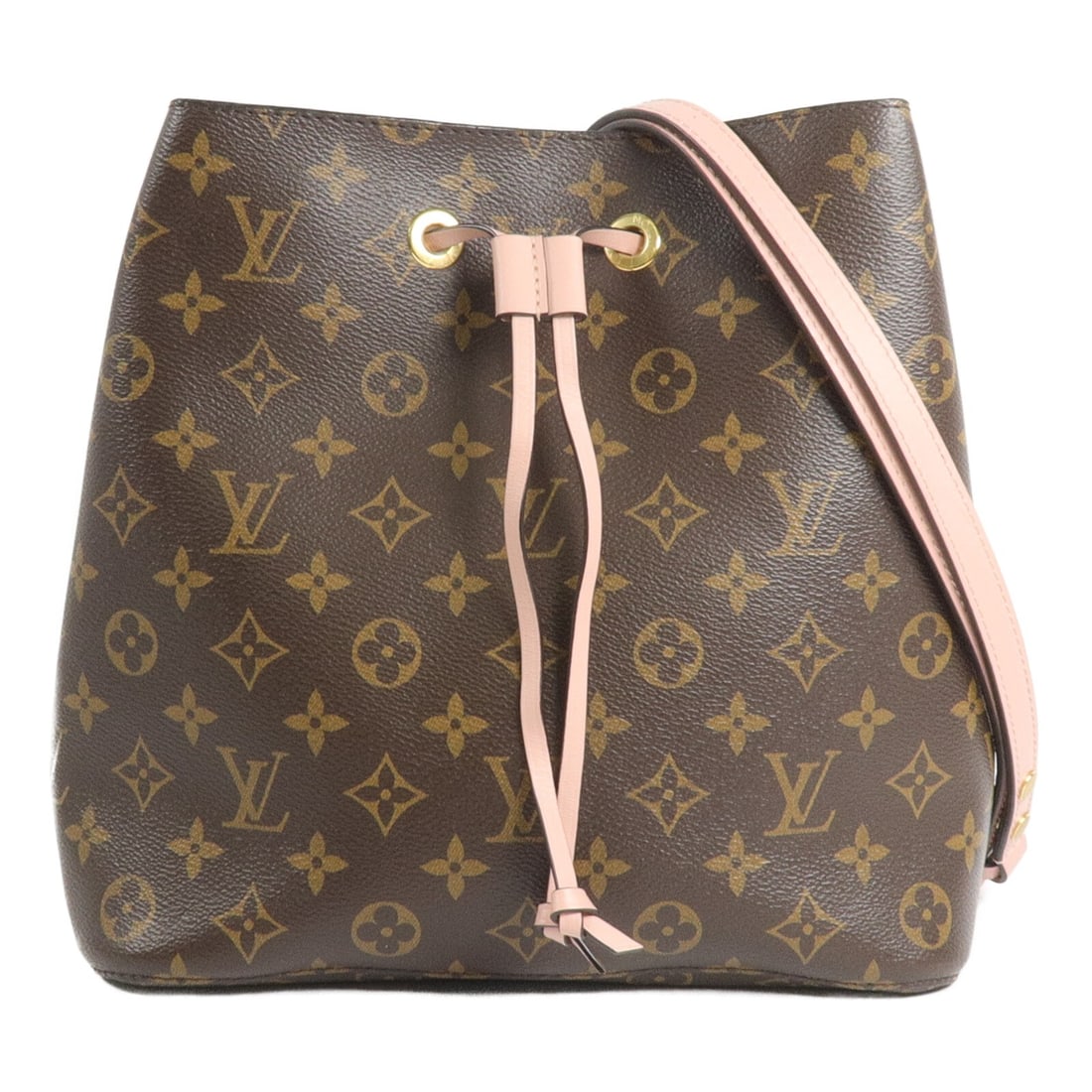 Louis Vuitton Neo Noe M44022 Monogram Shoulder Bag Brown Pink: Louis Vuitton Neo Noe M44022 Monogram Shoulder Bag Brown Pink Louis Vuitton Neo Noe 2-way shoulder bag in Monogram PVC coated canvas with a brown and pink colorway. This women's bag features a removab