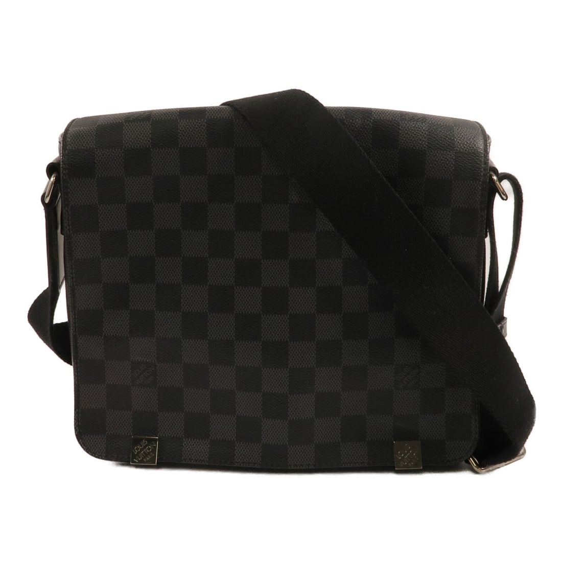 Louis Vuitton N41028 District PM Damier Graphite Shoulder Bag: Louis Vuitton N41028 District PM Damier Graphite Shoulder Bag Louis Vuitton District PM shoulder bag in Damier Graphite PVC coated canvas with a brown and black colorway. This men's shoulder bag featu