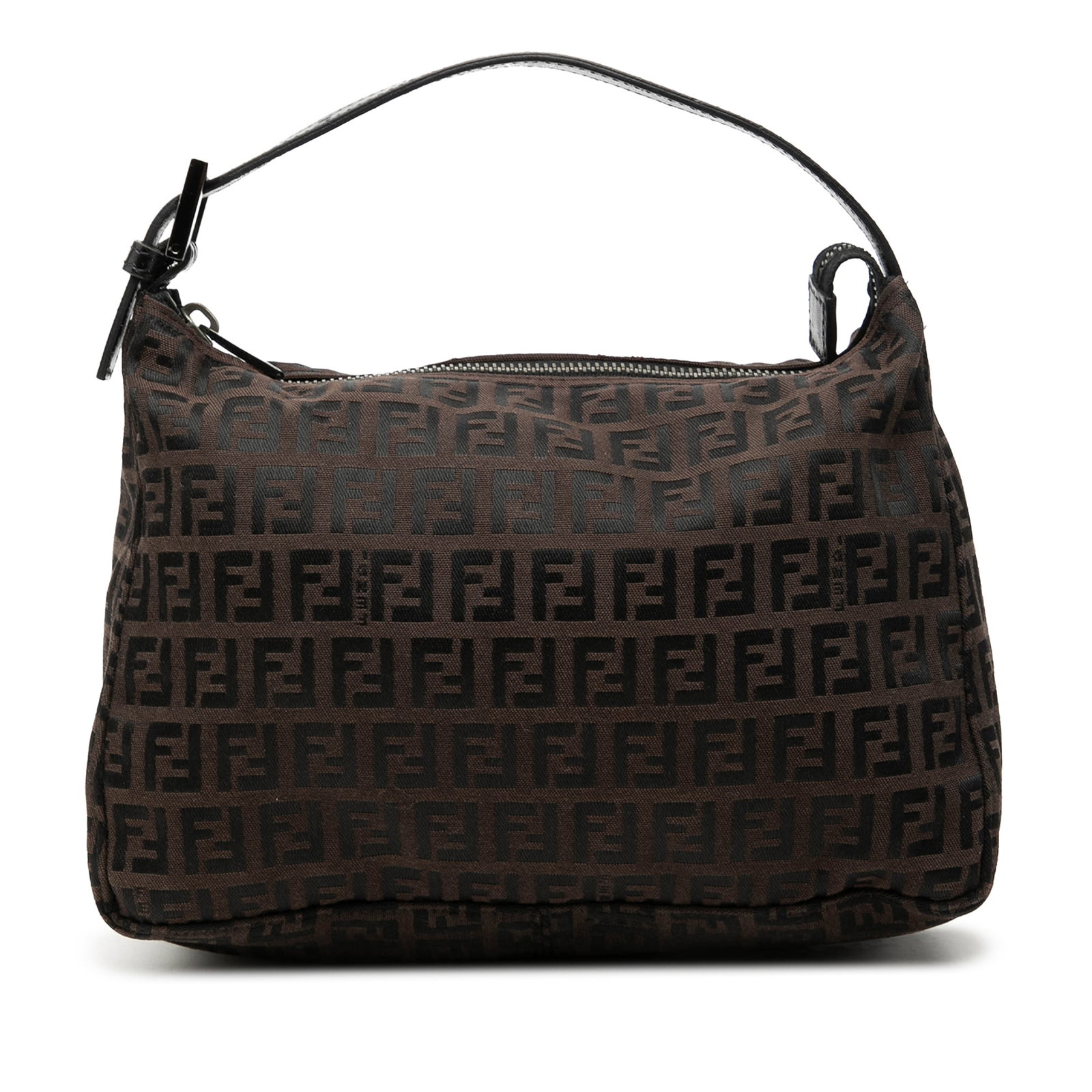 Fendi Zucchino Brown Canvas Zip Top Handbag: Fendi Zucchino Brown Canvas Zip Top Handbag Fendi Zucchino canvas handbag with a brown fabric exterior, flat leather handle, and top zip closure. Made in Italy. Condition is B+ with visible wear and u