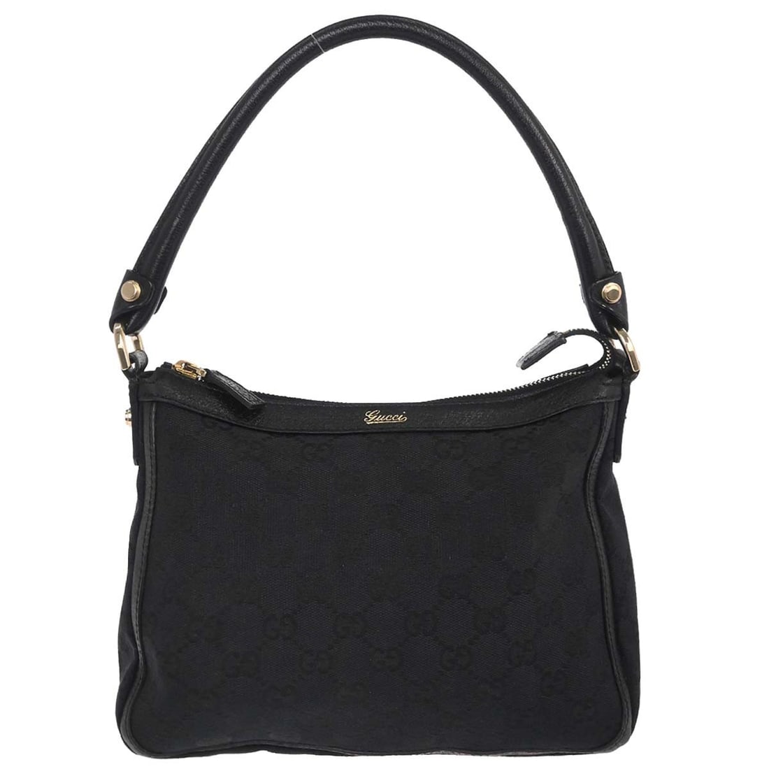 Vintage Gucci GG Small Black Canvas Leather Top Handle Bag: Vintage Gucci GG Small Black Canvas Leather Top Handle Bag Vintage Gucci GG handbag in black canvas and leather with a structured top handle design. The bag features interior storage with one zipper p