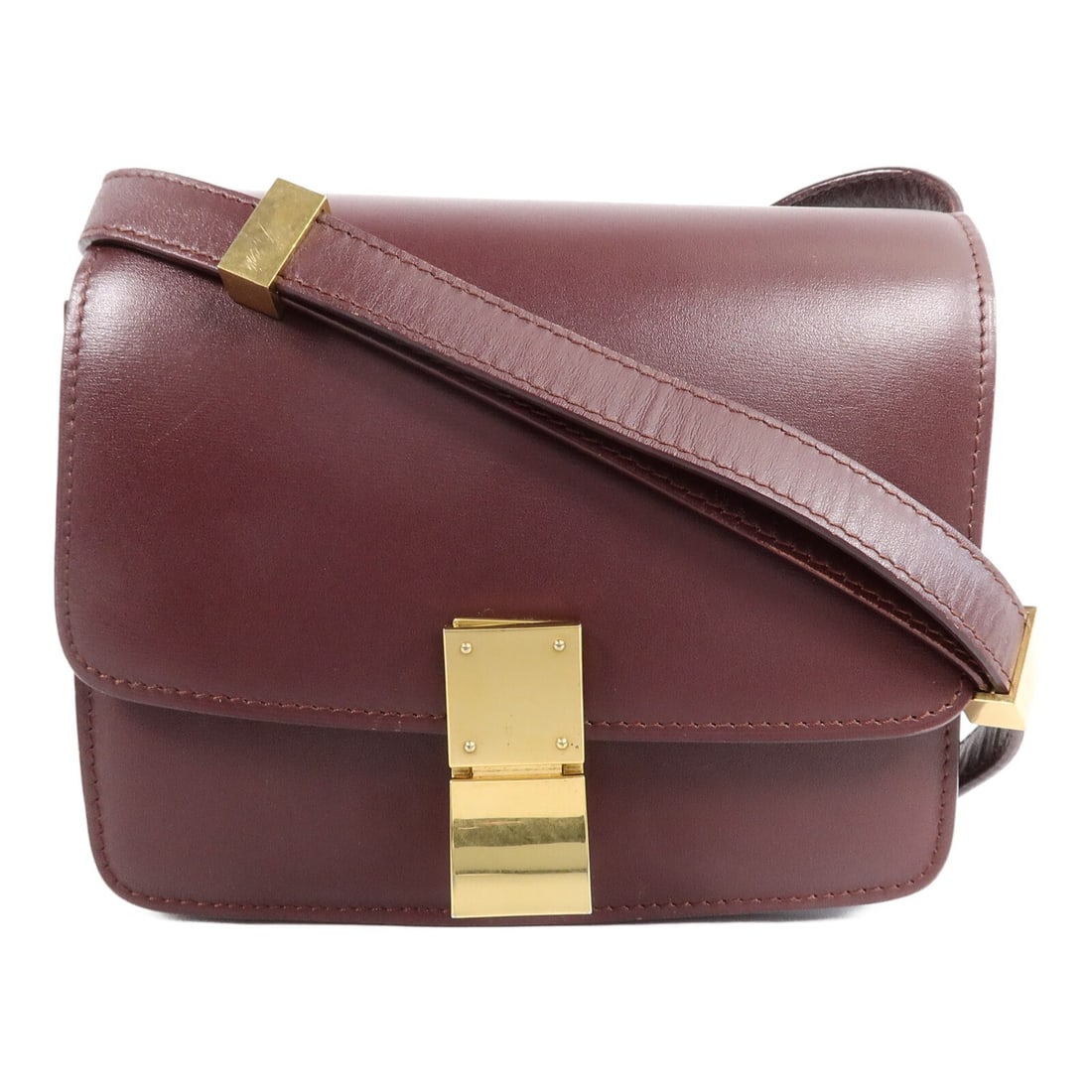 CELINE Classic Box Small Shoulder Bag Red Calfskin Gold Tone: CELINE Classic Box Small Shoulder Bag Red Calfskin Gold Tone Classic Box small shoulder bag in red calfskin leather with an interior zip pocket. This women's shoulder bag shows reasonable wear and tea