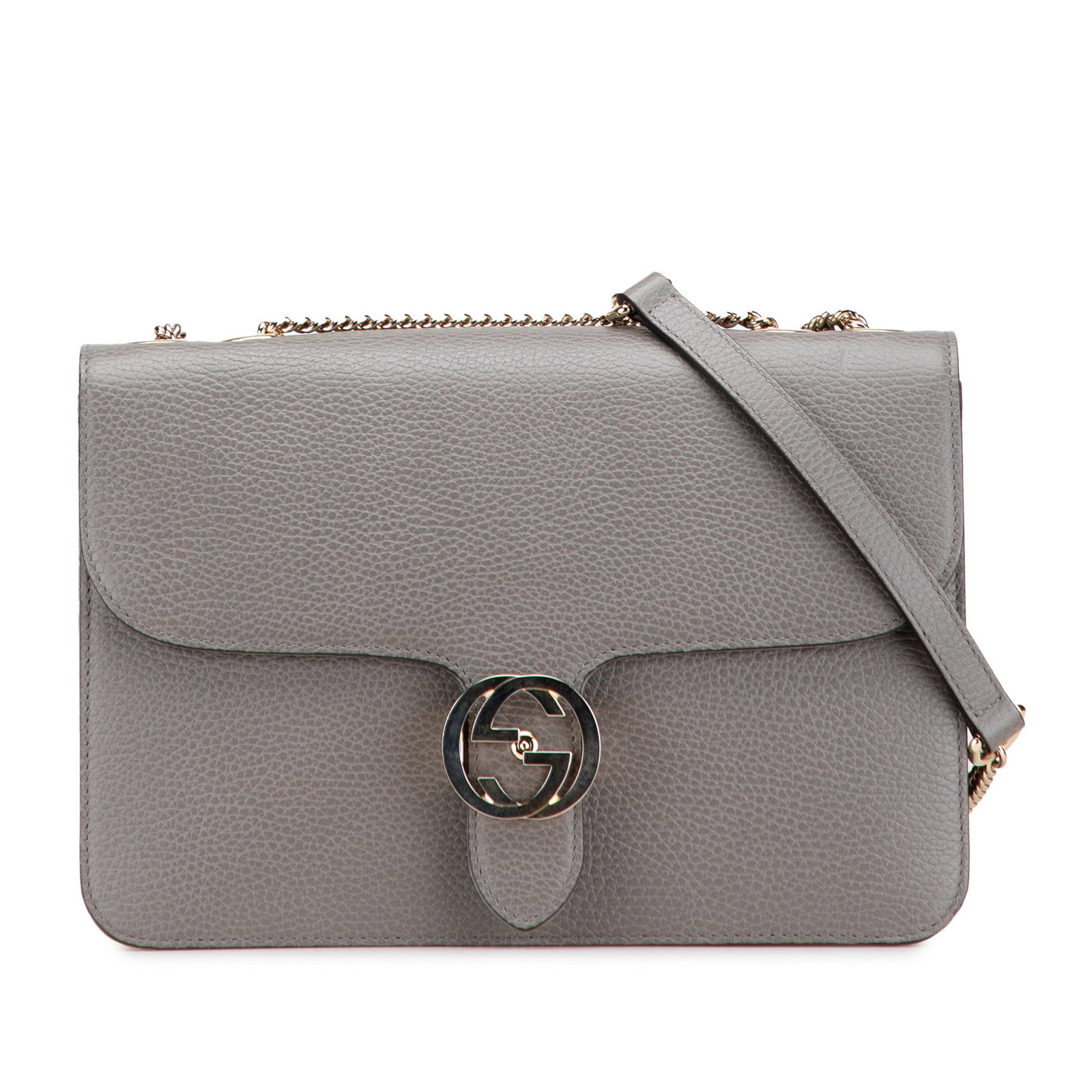 Gucci Medium Dollar Calfskin Interlocking G Crossbody Bag Gray: Gucci Medium Dollar Calfskin Interlocking G Crossbody Bag Gray The Gucci Medium Dollar Calfskin Interlocking G Crossbody bag combines luxurious leather craftsmanship with functional design. This styli