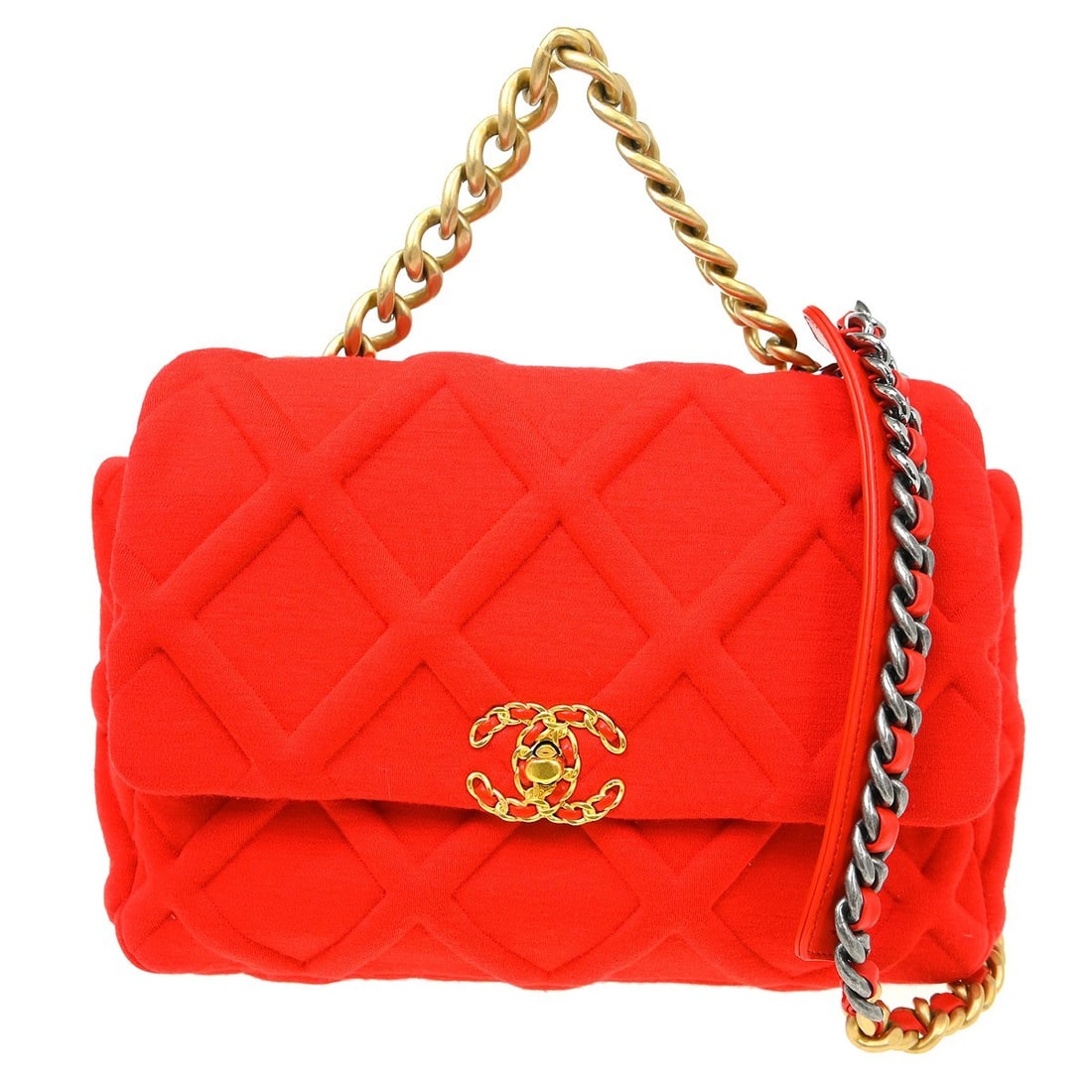 Chanel 19 Flap Red Cotton Quilted Bag: Chanel 19 Flap Red Cotton Quilted Bag Chanel 19 Flap quilted jersey bag in red cotton. This piece is designed for women and is made in Italy. Condition is listed as very good. Specifications Brand: Ch