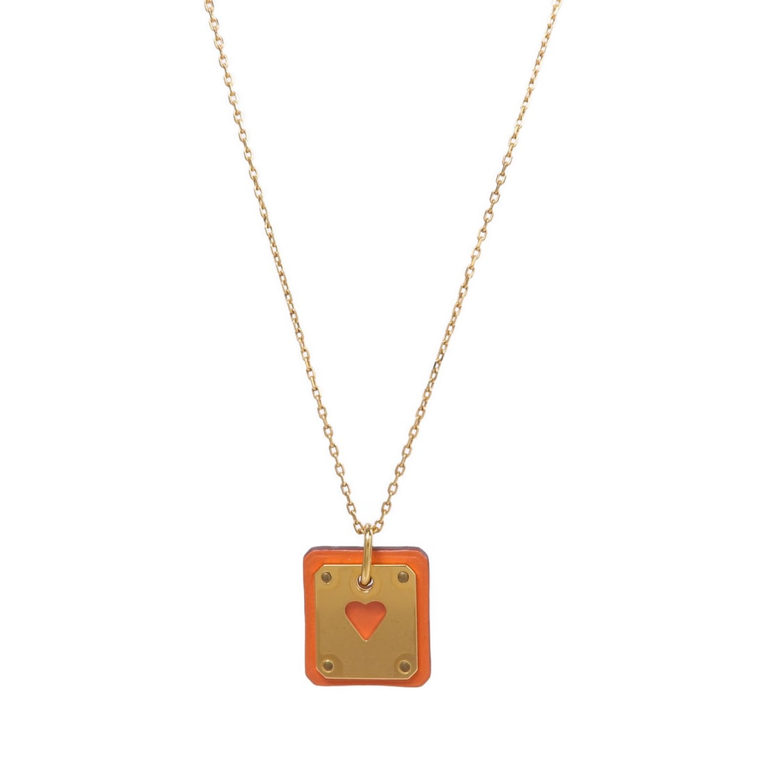 Hermes As De Coeur Leather Metal Necklace Gold Brown Orange: Hermes As De Coeur Leather Metal Necklace Gold Brown Orange Hermes As De Coeur necklace for women in leather and metal with a gold, brown, and orange colorway. Includes the storage box and storage bag