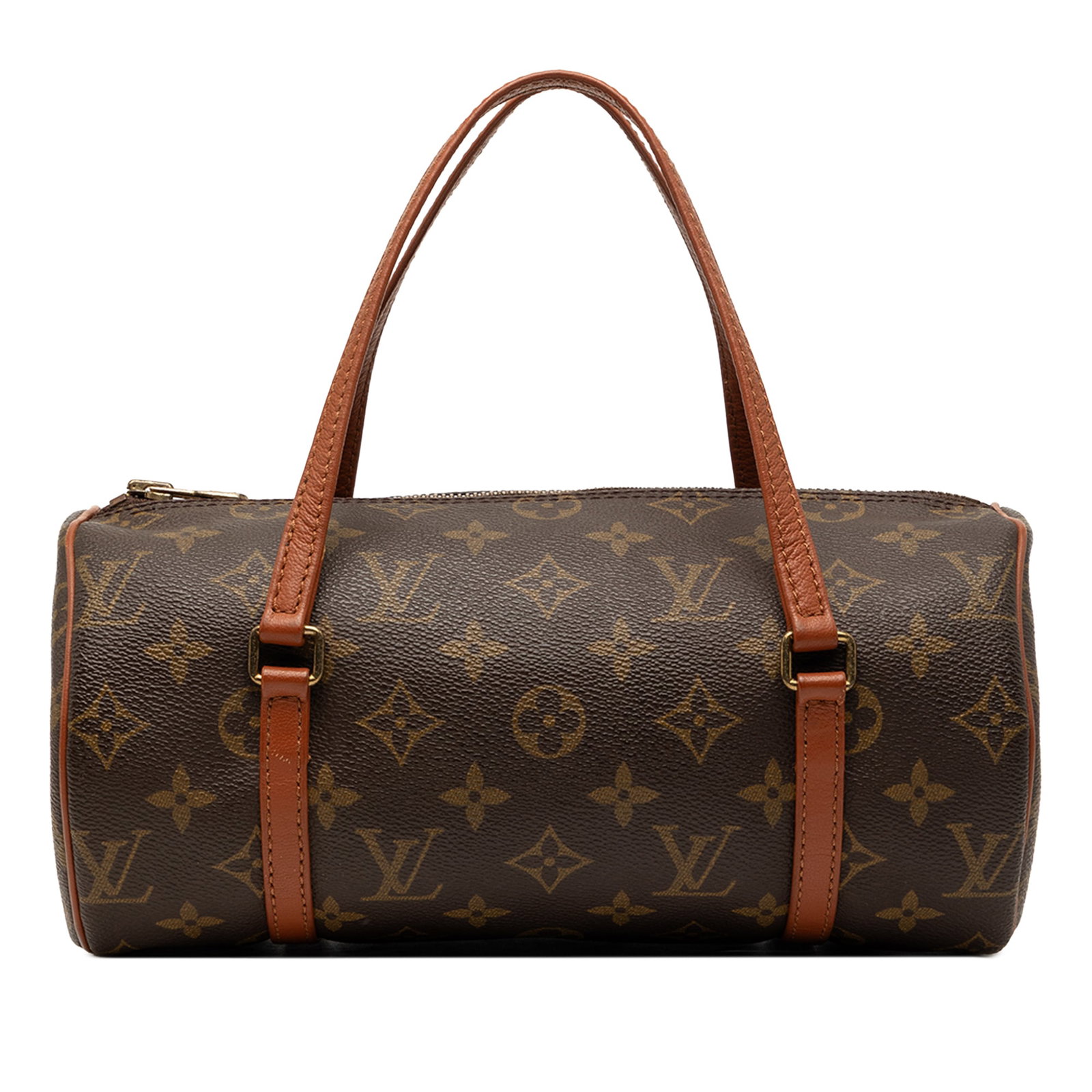 Louis Vuitton Papillon 26 Monogram Canvas Handbag: Louis Vuitton Papillon 26 Monogram Canvas Handbag Louis Vuitton Monogram Papillon 26 handbag with a monogram canvas body, leather trim, flat leather handles, and a top zip closure. The bag shows noted