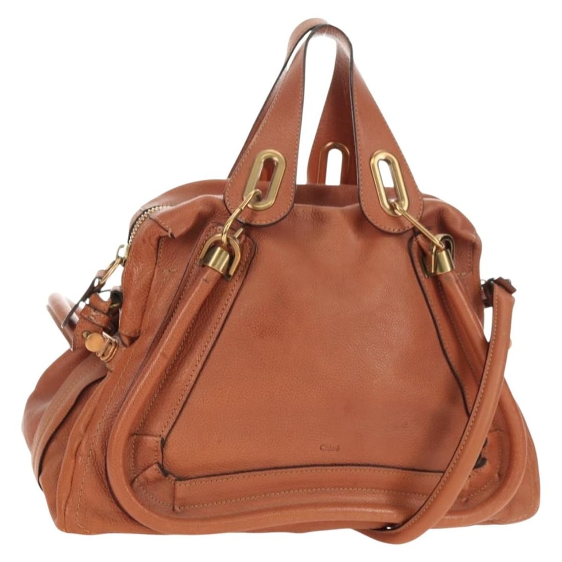 Chloe Paraty 2way leather handbag brown with shoulder strap: Chloe Paraty 2way leather handbag brown with shoulder strap Chloe Paraty 2-way handbag in brown leather with gold-tone accents. Made in Italy, this women's handbag includes a shoulder strap for hand o