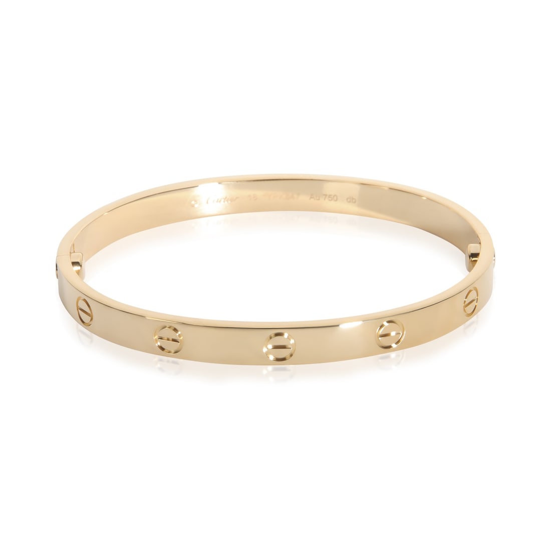 Cartier Love 18k Yellow Gold Bracelet with Box Papers: Cartier Love 18k Yellow Gold Bracelet with Box Papers Pre-owned Cartier Love bracelet in yellow gold from the Love collection. This unisex bracelet features the signature screw clasp design and includ