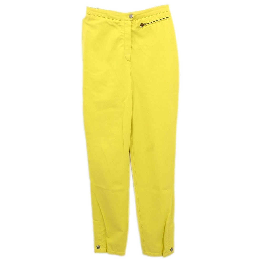Hermes vintage straight leg pants yellow cotton blend size 36: Hermes vintage straight leg pants yellow cotton blend size 36 Vintage Hermes women's straight-leg pants in yellow with a button and zip closure. Made in France from a cotton and spandex blend, this ca
