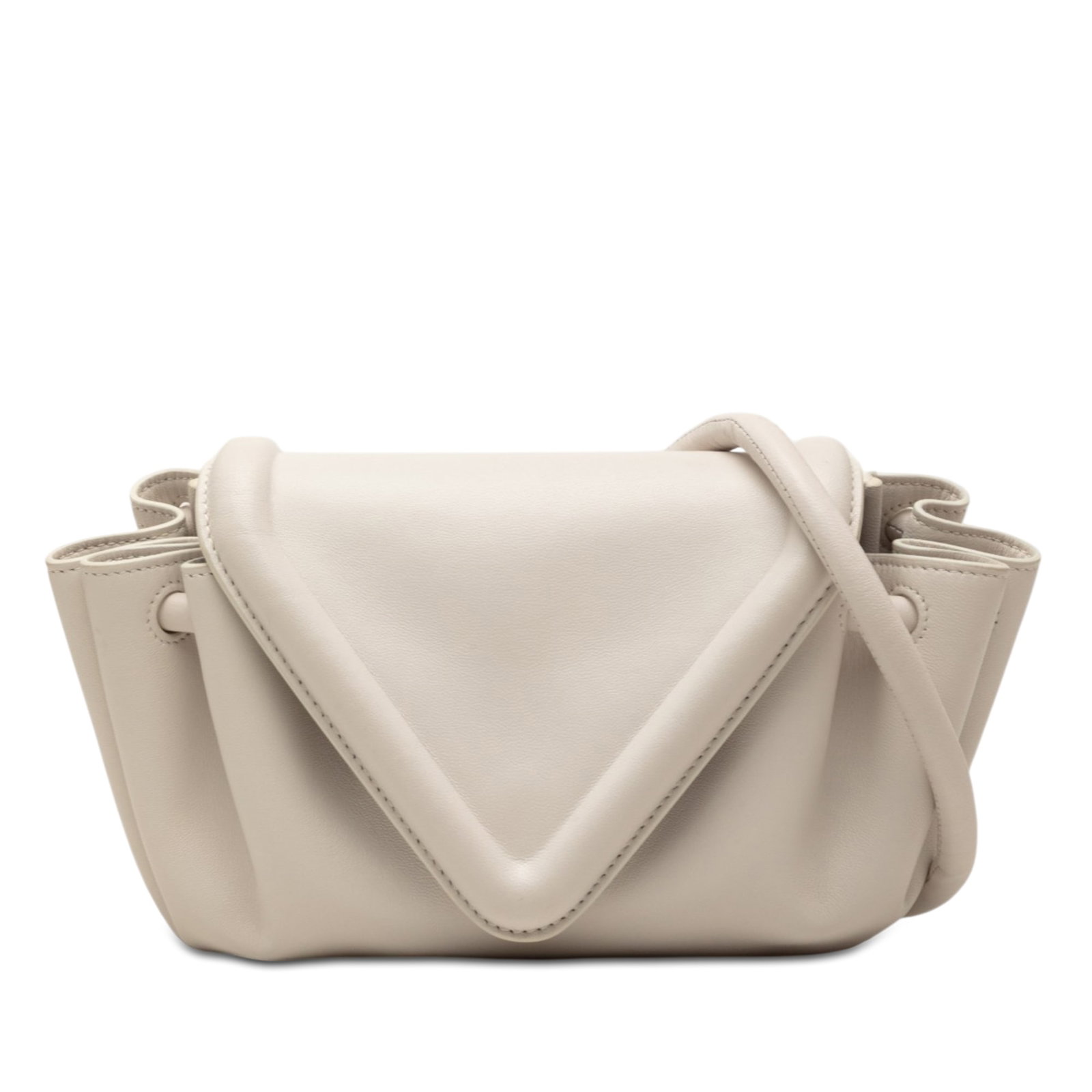 Gray Leather Crossbody Bag Bottega Veneta Beak Small: Gray Leather Crossbody Bag Bottega Veneta Beak Small Small Bottega Veneta Beak crossbody bag crafted in gray lambskin leather. It features a rolled leather strap, a front flap with magnetic snap closu
