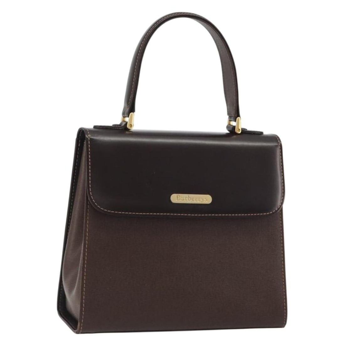 Burberrys Brown Leather Hand Bag Gold Tone Italy: Burberrys Brown Leather Hand Bag Gold Tone Italy A Burberrys women's hand bag crafted from leather in brown and gold. Made in Italy, it measures approximately 23 cm wide, 12 cm high, and 9 cm deep, wi