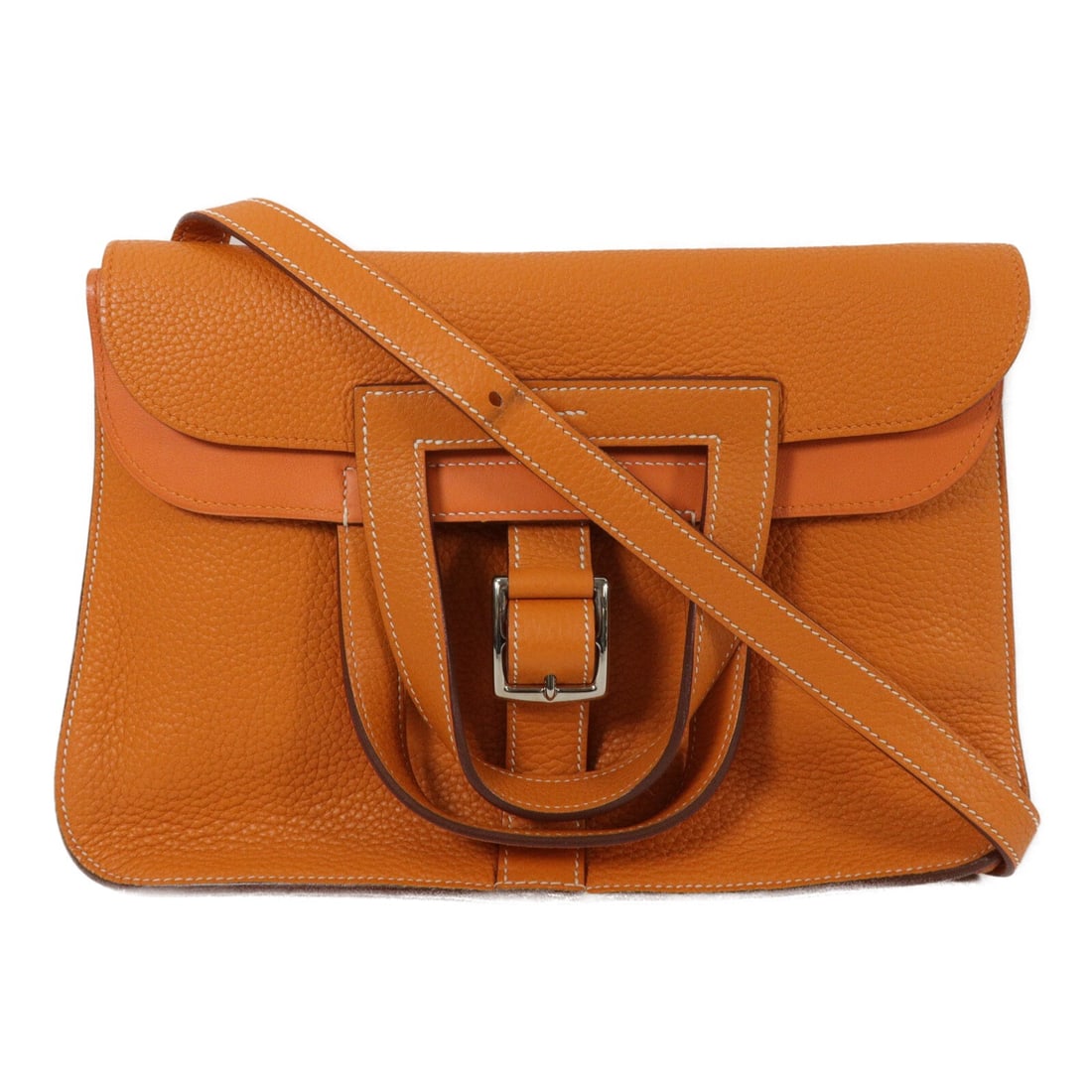 Hermes Halzan 31 Orange Taurillon Clemence 2 Way Shoulder Bag PHW (1 of 14)