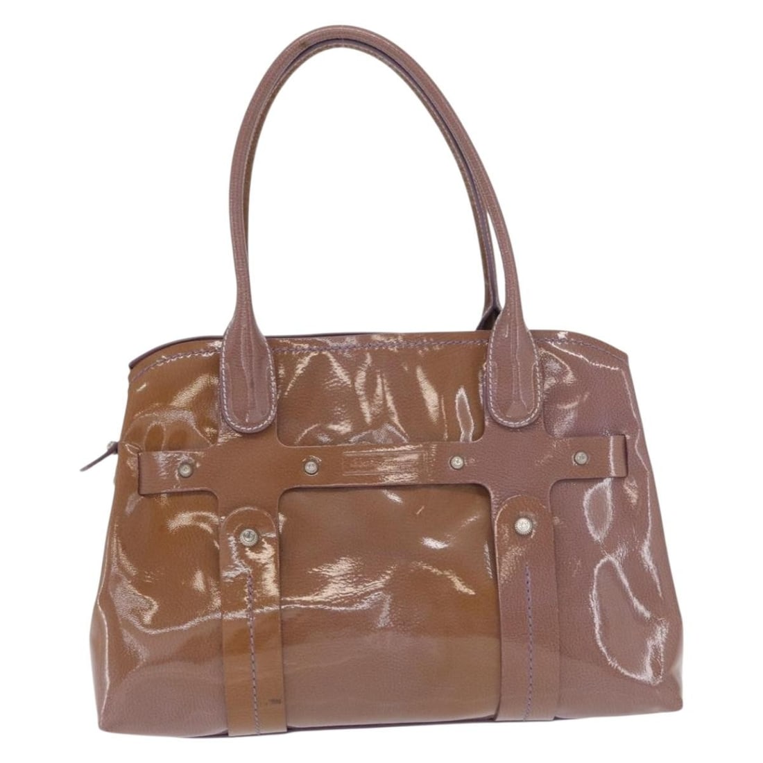 Purple Patent Leather Vintage Salvatore Ferragamo Handbag 33x23x14cm: Purple Patent Leather Vintage Salvatore Ferragamo Handbag 33x23x14cm This vintage Salvatore Ferragamo handbag for women features a purple patent leather exterior with metal fittings. The handbag displ