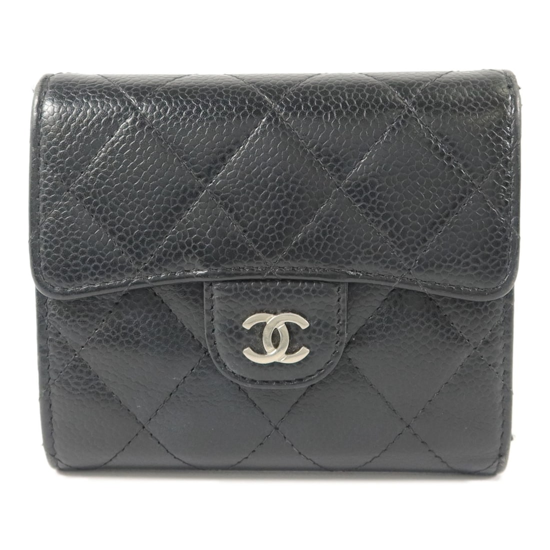 CHANEL AP0231 Classic Small Flap Tri Fold Wallet Black Calfskin SHW: CHANEL AP0231 Classic Small Flap Tri Fold Wallet Black Calfskin SHW Classic small flap tri-fold wallet in black calfskin leather with CC detail and silver-tone hardware. The interior includes a hook b