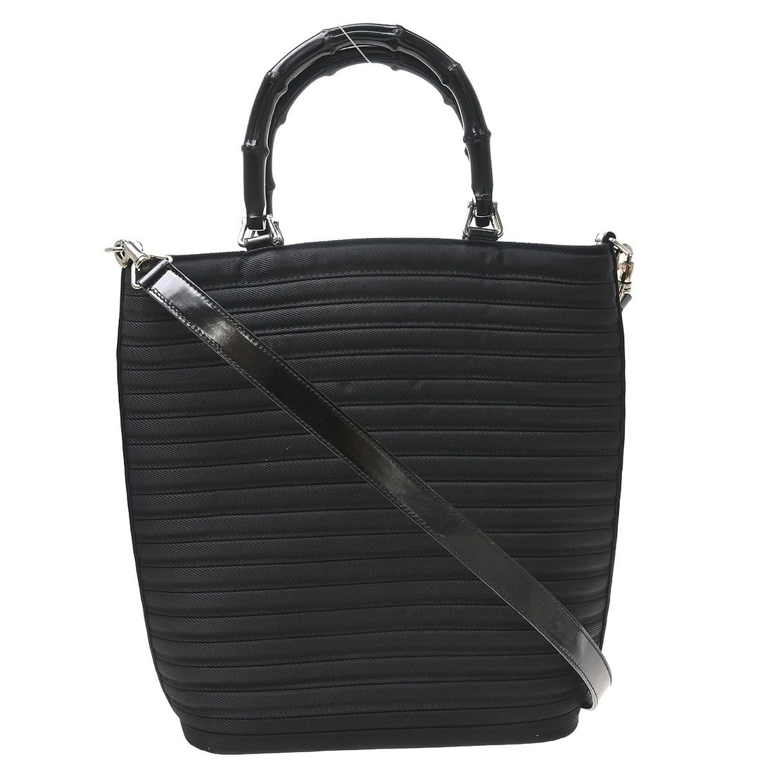 Gucci Bamboo 2way Top Handle Bag Black Canvas Leather (1 of 10)