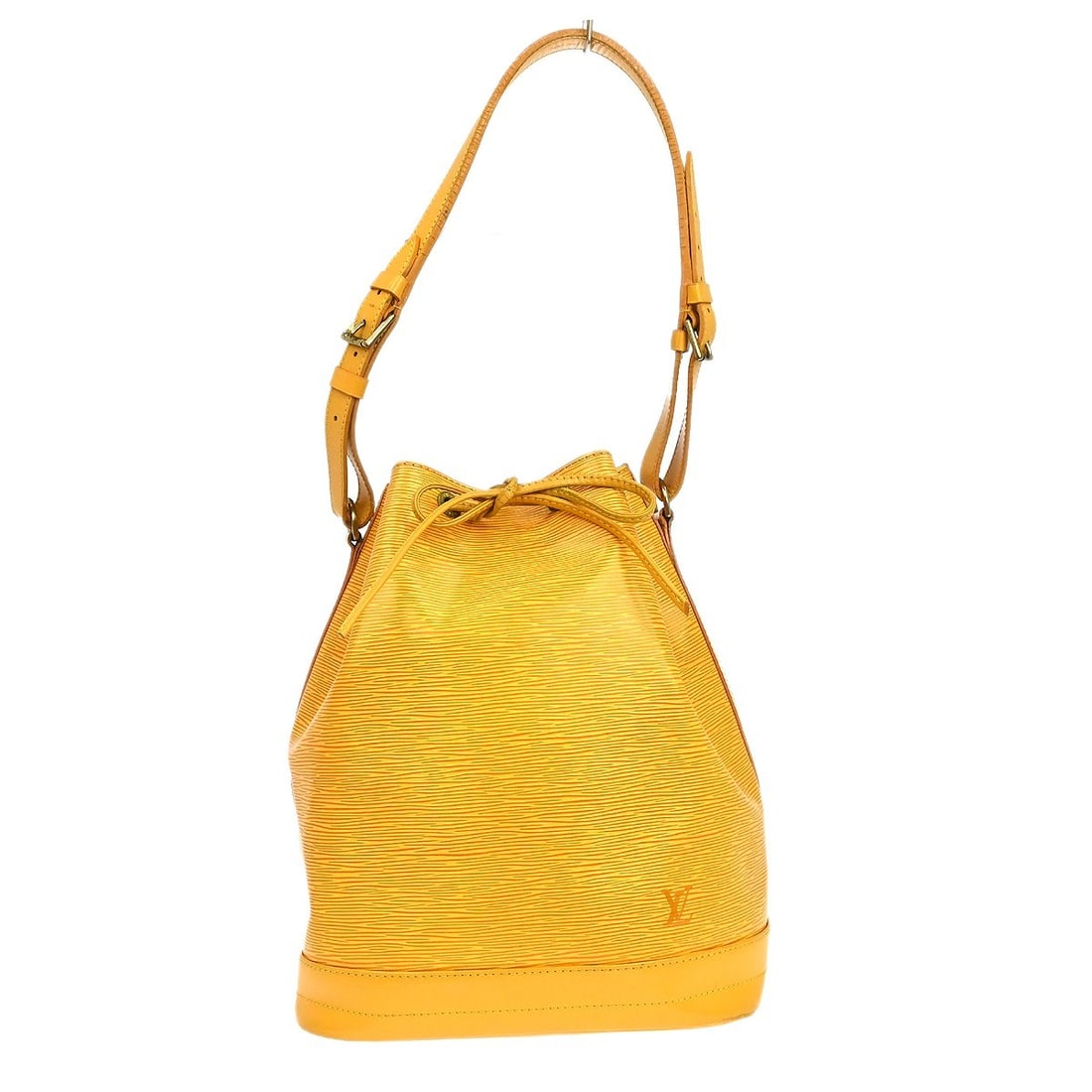 Louis Vuitton Noe Yellow Epi Leather Drawstring Shoulder Bag M44009: Louis Vuitton Noe Yellow Epi Leather Drawstring Shoulder Bag M44009 Vintage Louis Vuitton Noe shoulder bag in yellow Epi leather with a drawstring closure and adjustable shoulder strap. This medium ba