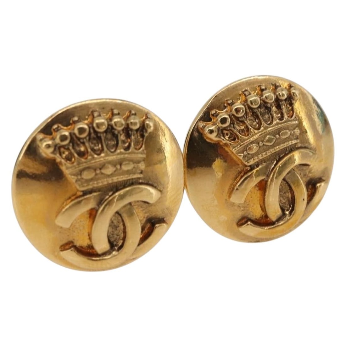 CHANEL Coco Mark Gold Tone Metal Earring France: CHANEL Coco Mark Gold Tone Metal Earring France Chanel Coco Mark earrings in gold-tone metal with the iconic CC motif. Made in France, this women's pair includes the item box. Condition is B with reas